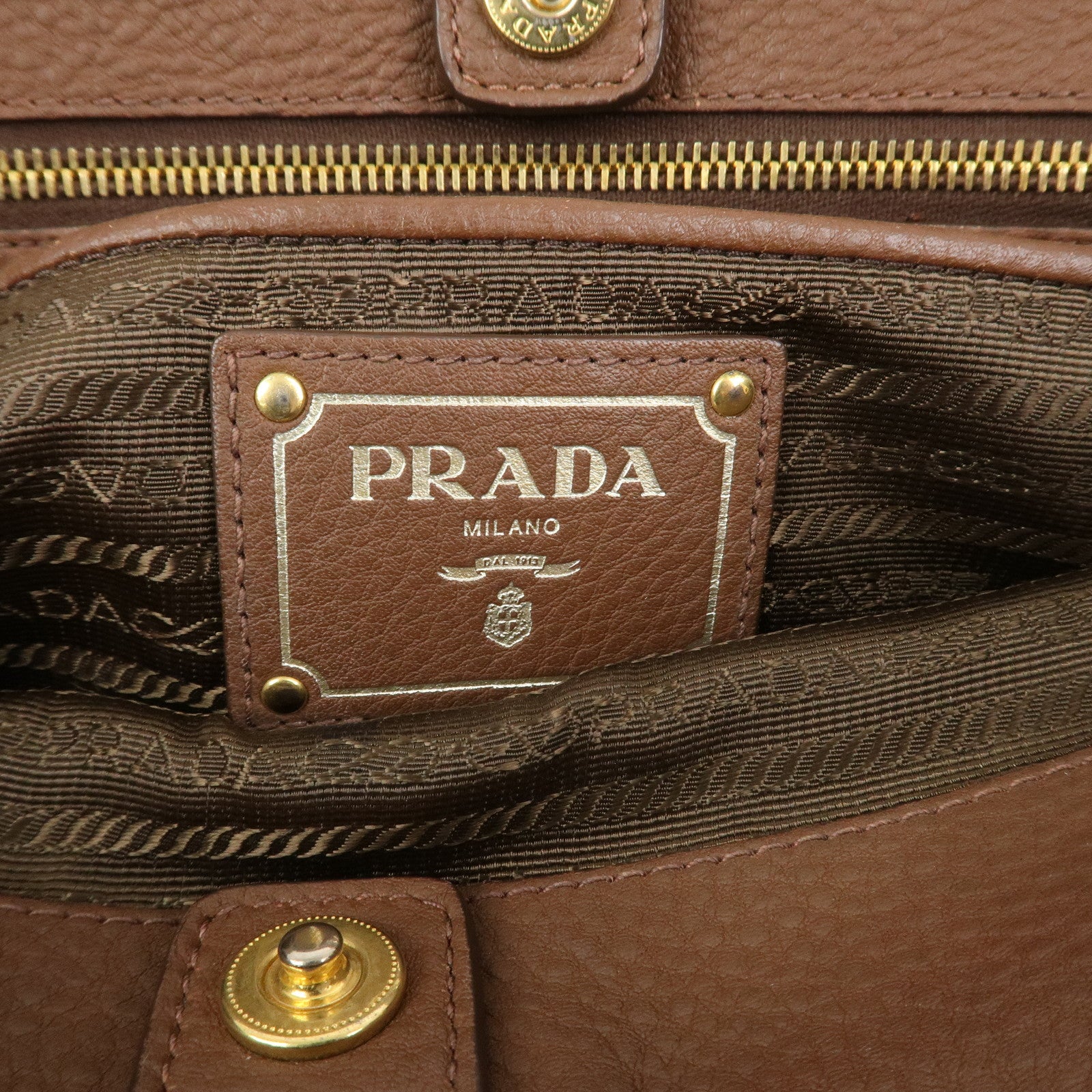 PRADA Logo Leather Hand Bag Tote Bag Brown
