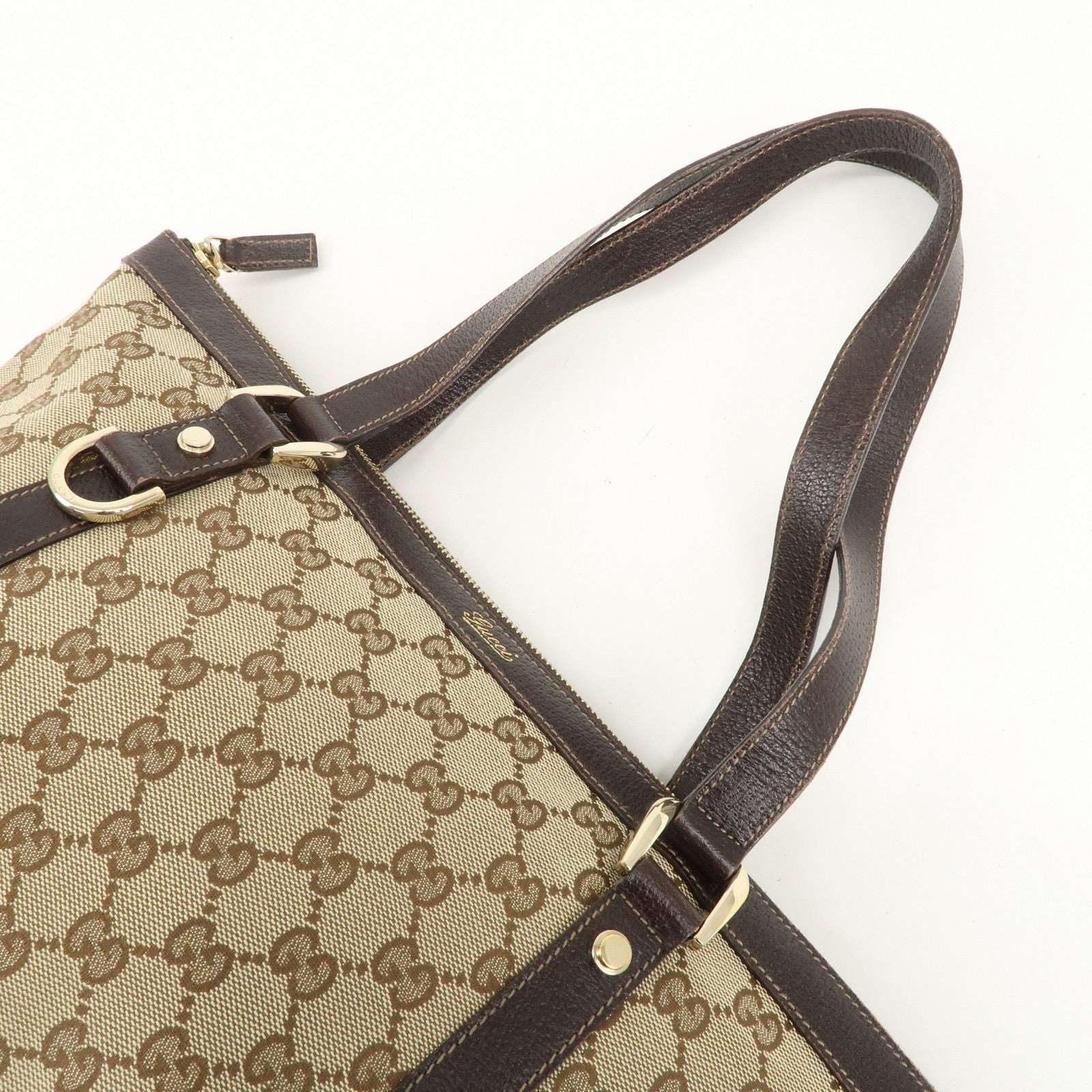 GUCCI Abbey GG Canvas Leather Tote Bag Hand Bag Beige 141470 Used