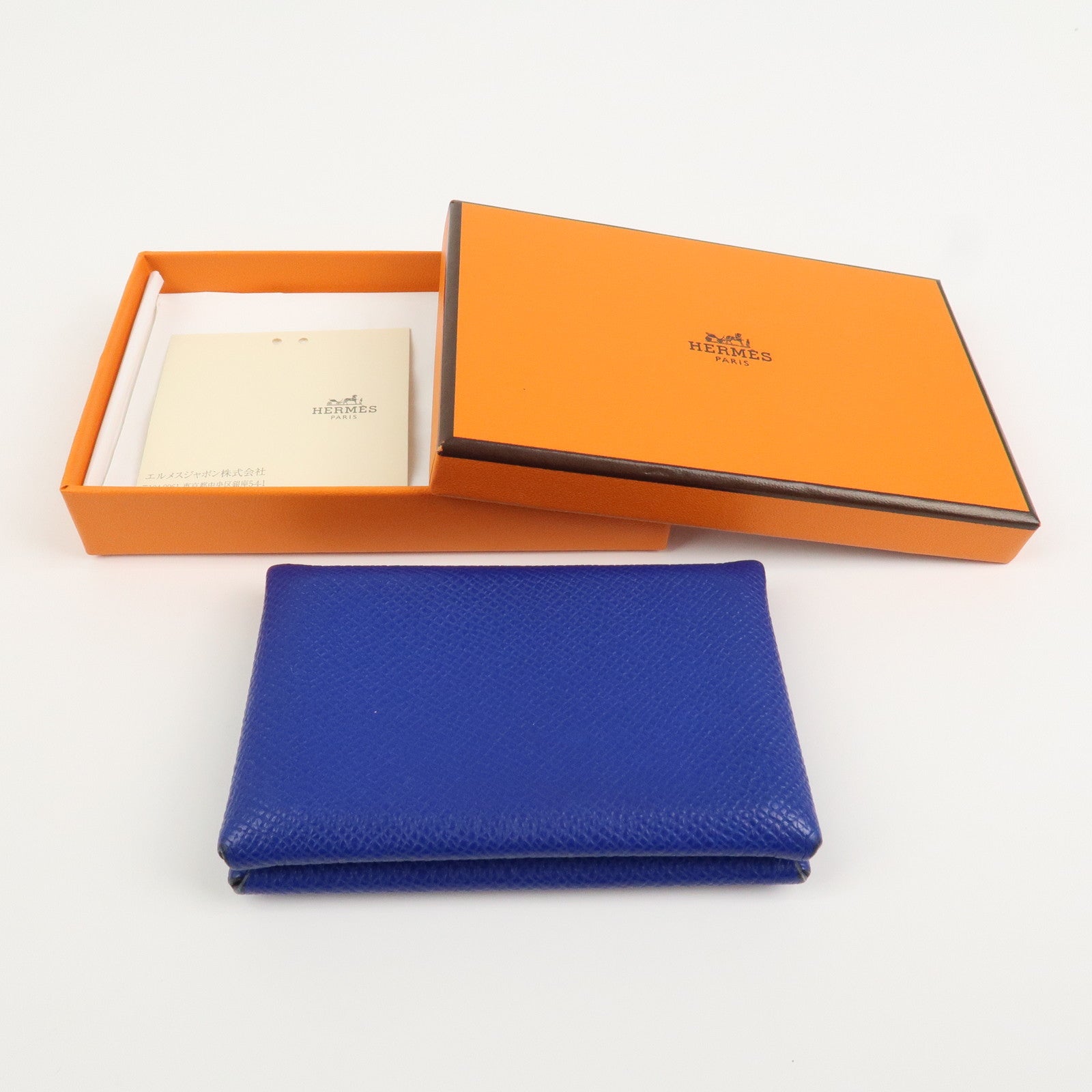 HERMES CALVI Veau Epsom Card Case Card Holder Z Stamped Blue