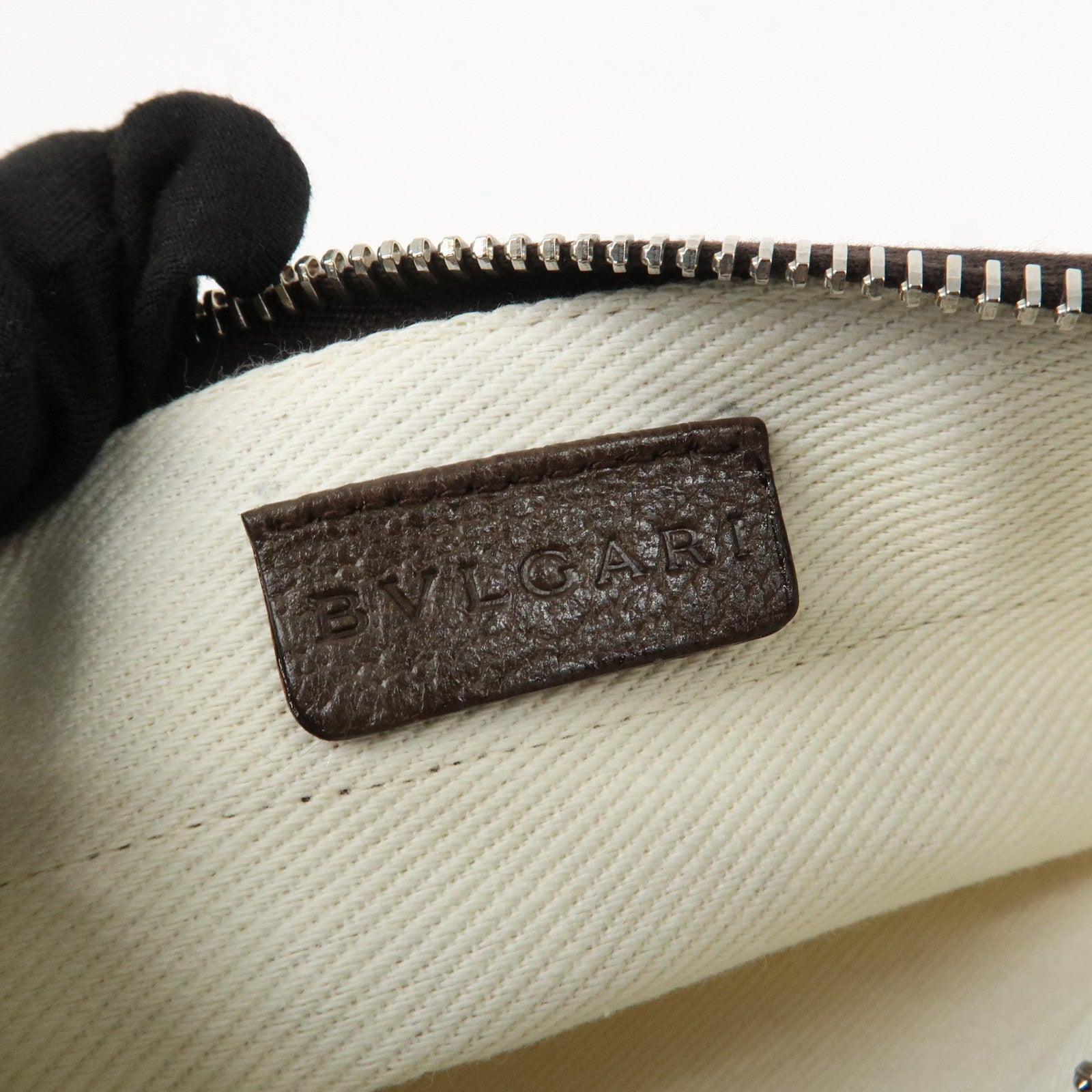 BVLGARI Logo Mania Leather Canvas Shoulder Bag Beige Dark Brown Used