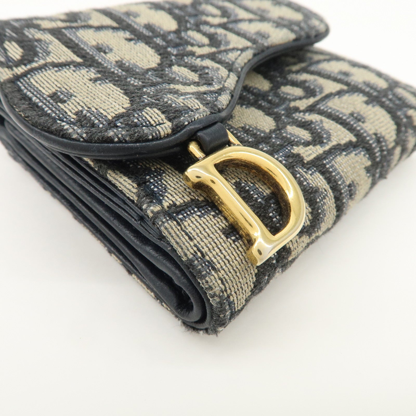 Christian Dior Trotter Canvas Leather Tri-fold Compact Wallet Navy