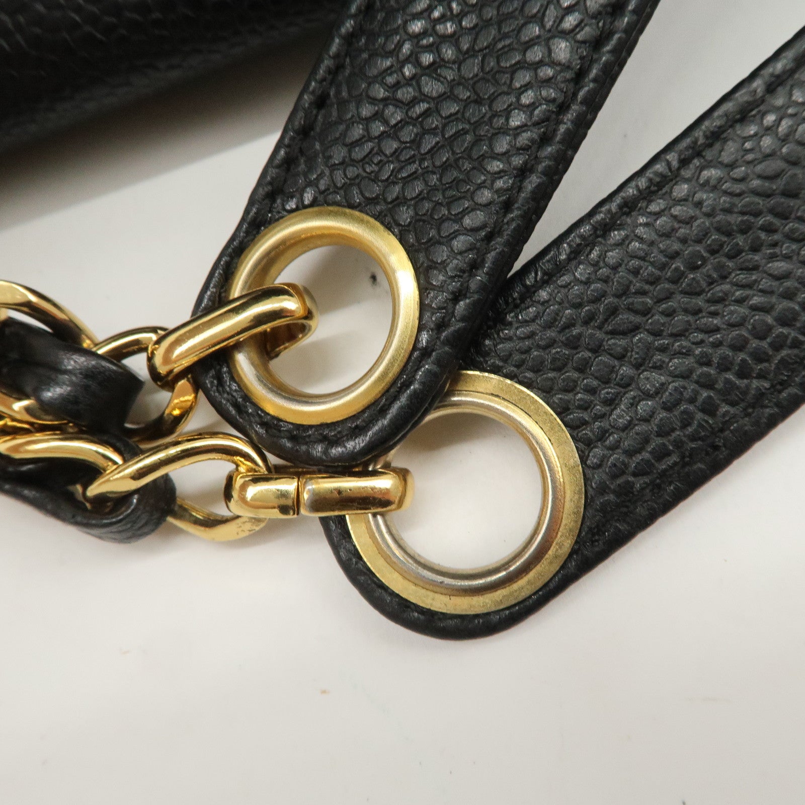 CHANEL COCO Mark Caviarskin Chain Tote Bag Shoulder Bag Black Gold