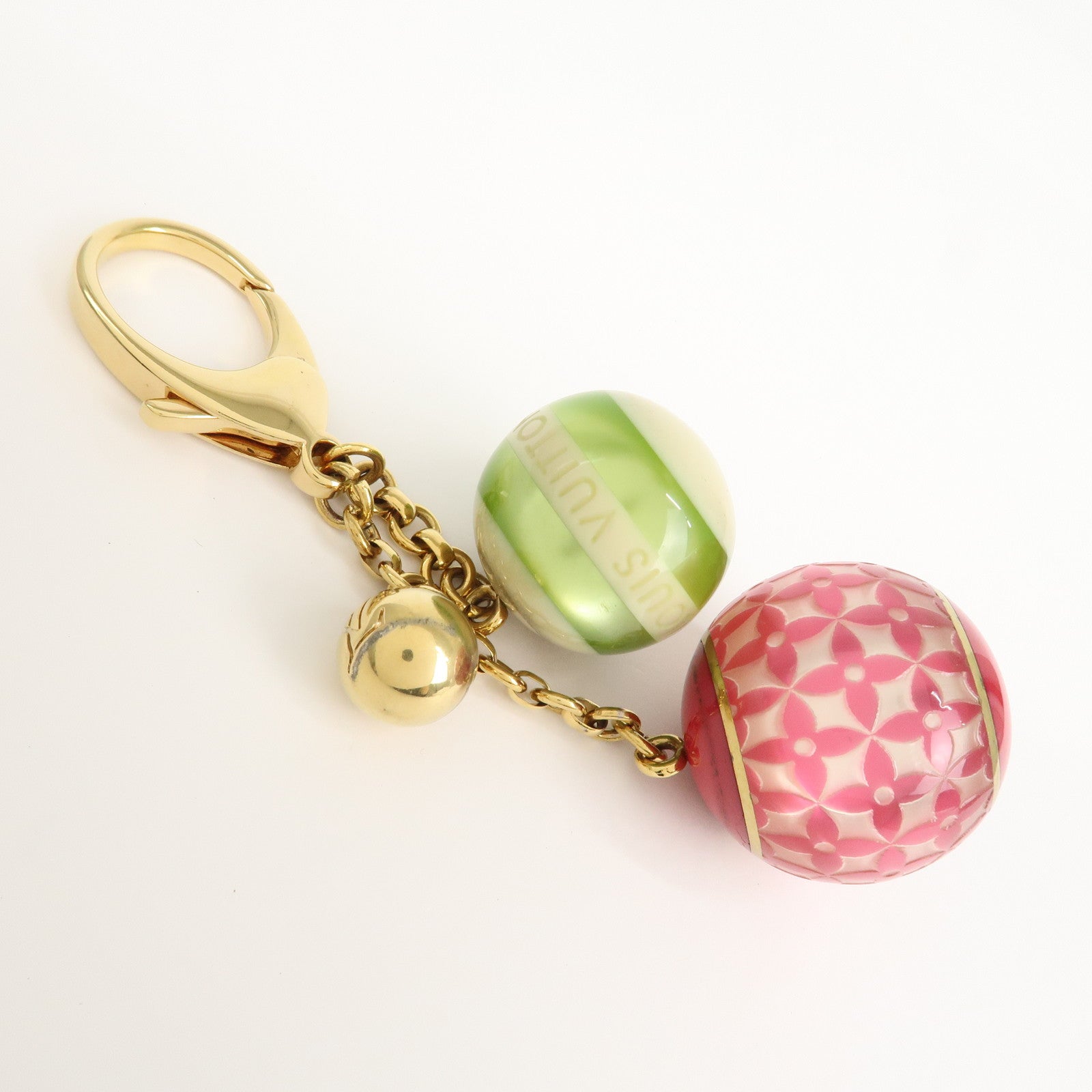 Louis Vuitton Bijoux Sac Mini Lin Bag Charm Pink Green Gold M95507 Used