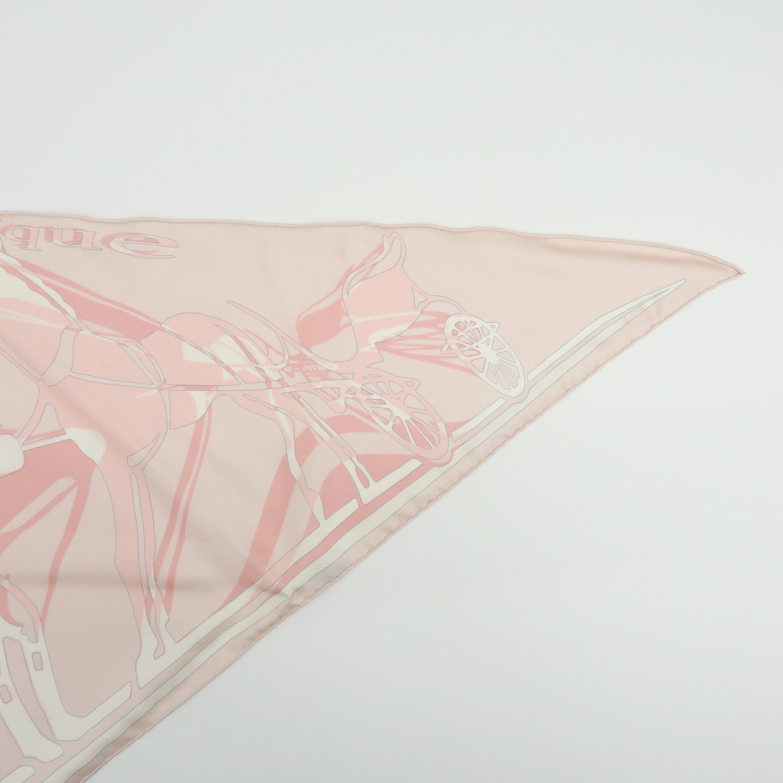 HERMES Silk 100% Triangle Scarf CALECHE ELASTIQUE Light Pink