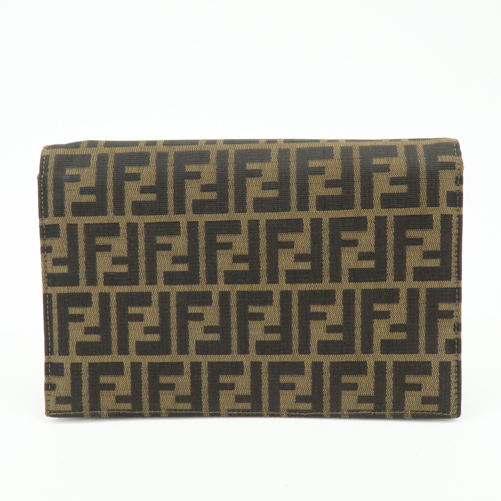 FENDI Zucca Canvas Leather Wrist Bag Clutch Bag Pouch Brown Black