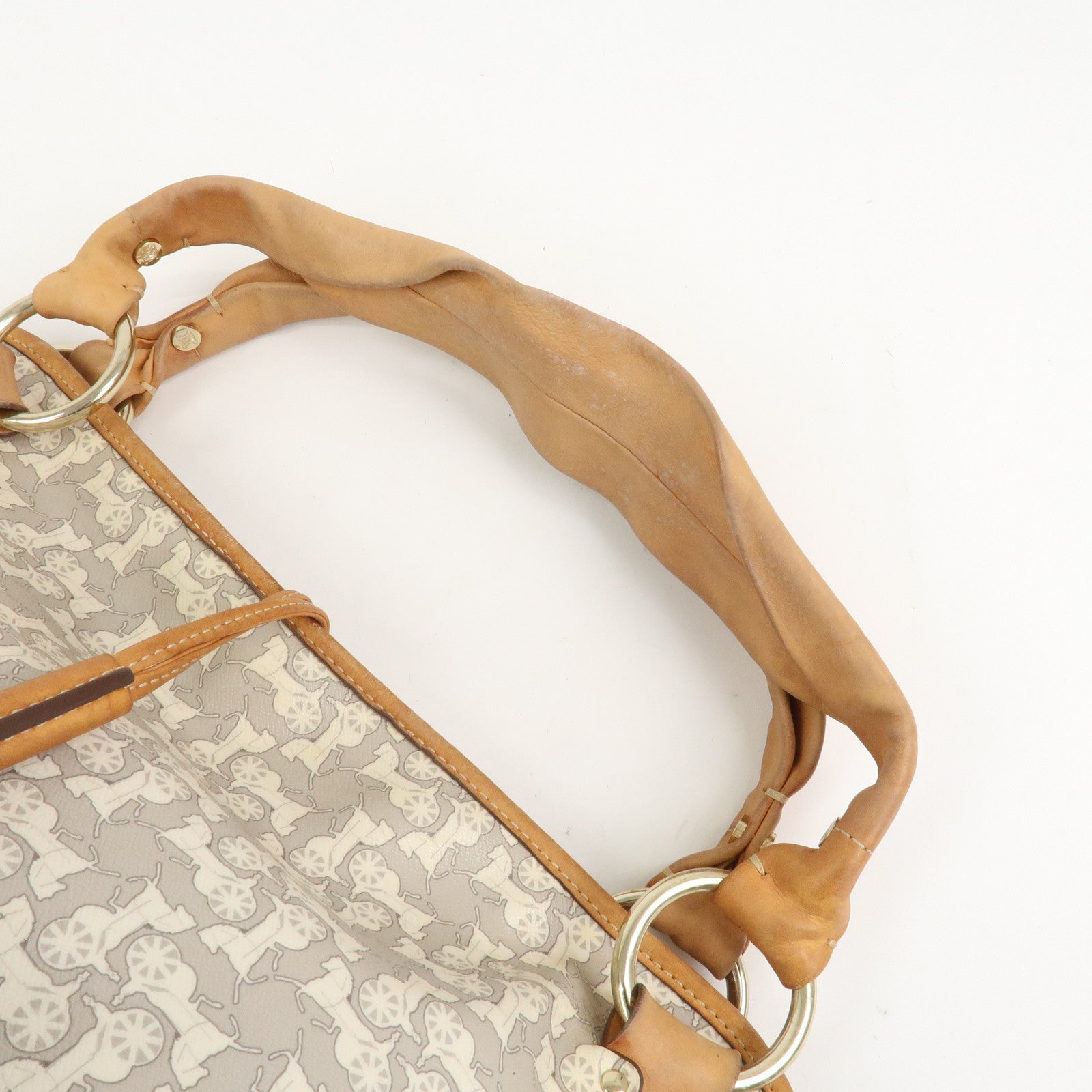 CELINE Logo Leather Hand Bag Shoulder Bag Gray Light Brown