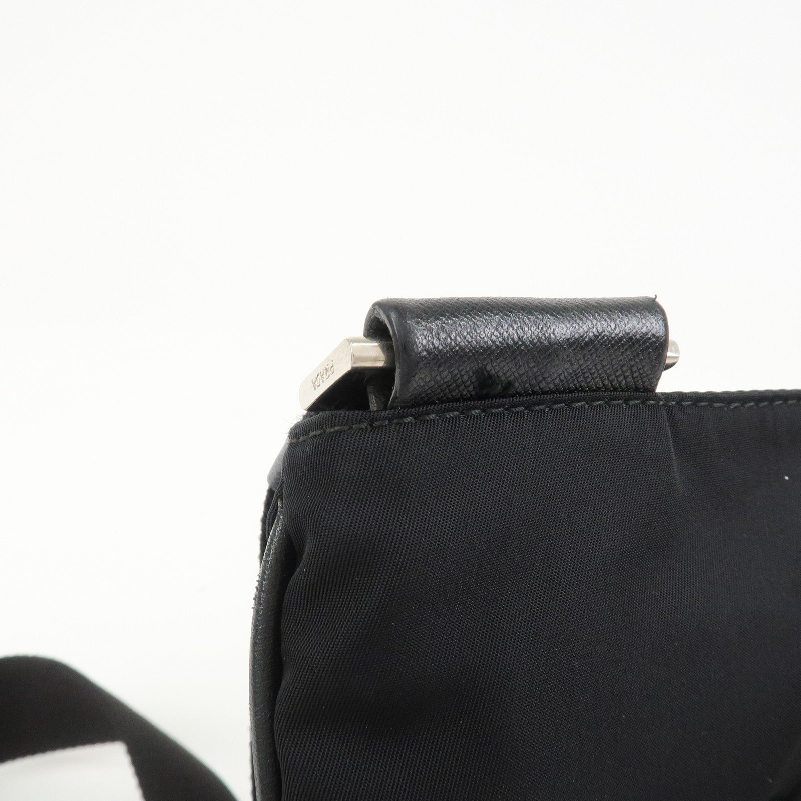 PRADA Triangle Logo Nylon Leather Shoulder Bag Black 1BH978