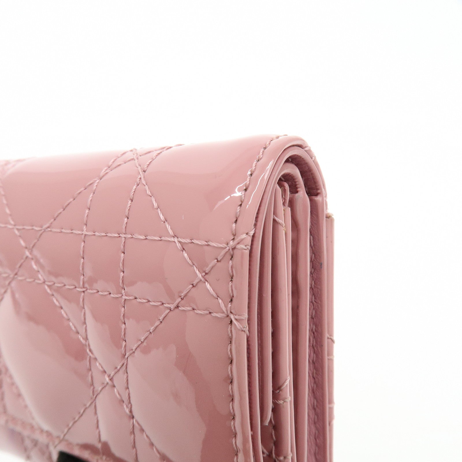 Christian Dior Cannage Patent Leather Bi-fold Compact Wallet Pink