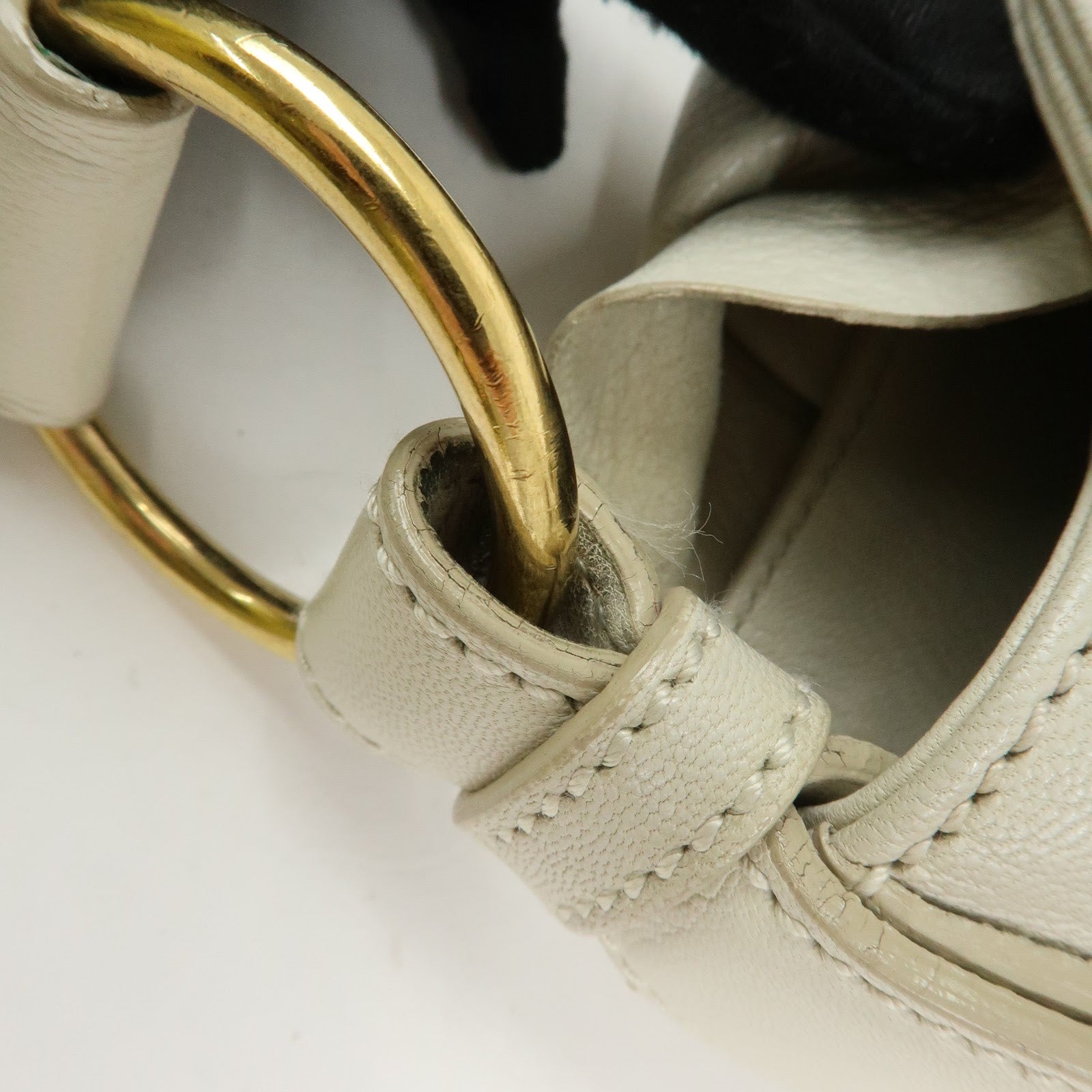 SAINT LAURENT PARIS YSL Ribbon Leather Shoulder Bag Ivory 151216