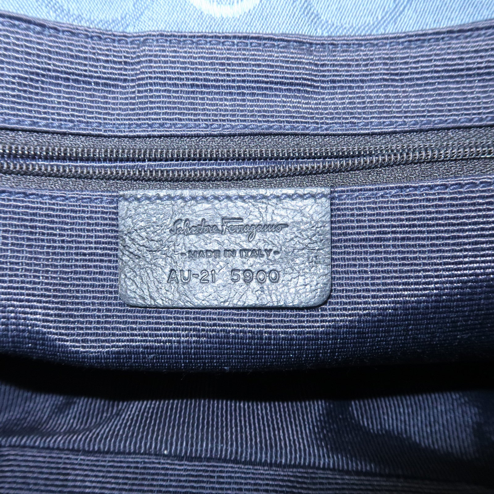 Ferragamo Gancini Canvas Leather Shoulder Bag Blue Black