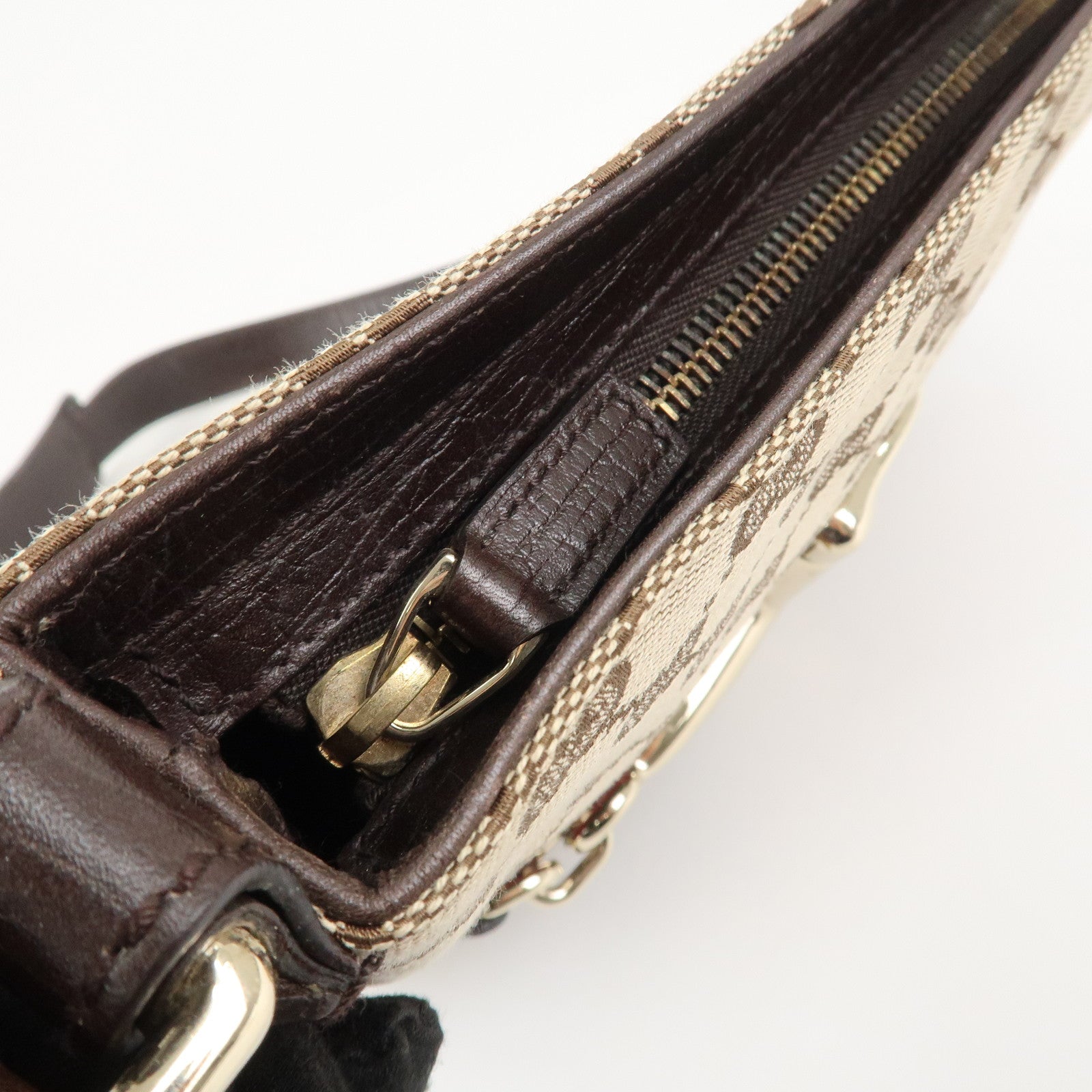 GUCCI Horsebit Sherry GG Canvas Leather Shoulder Bag Brown 17004