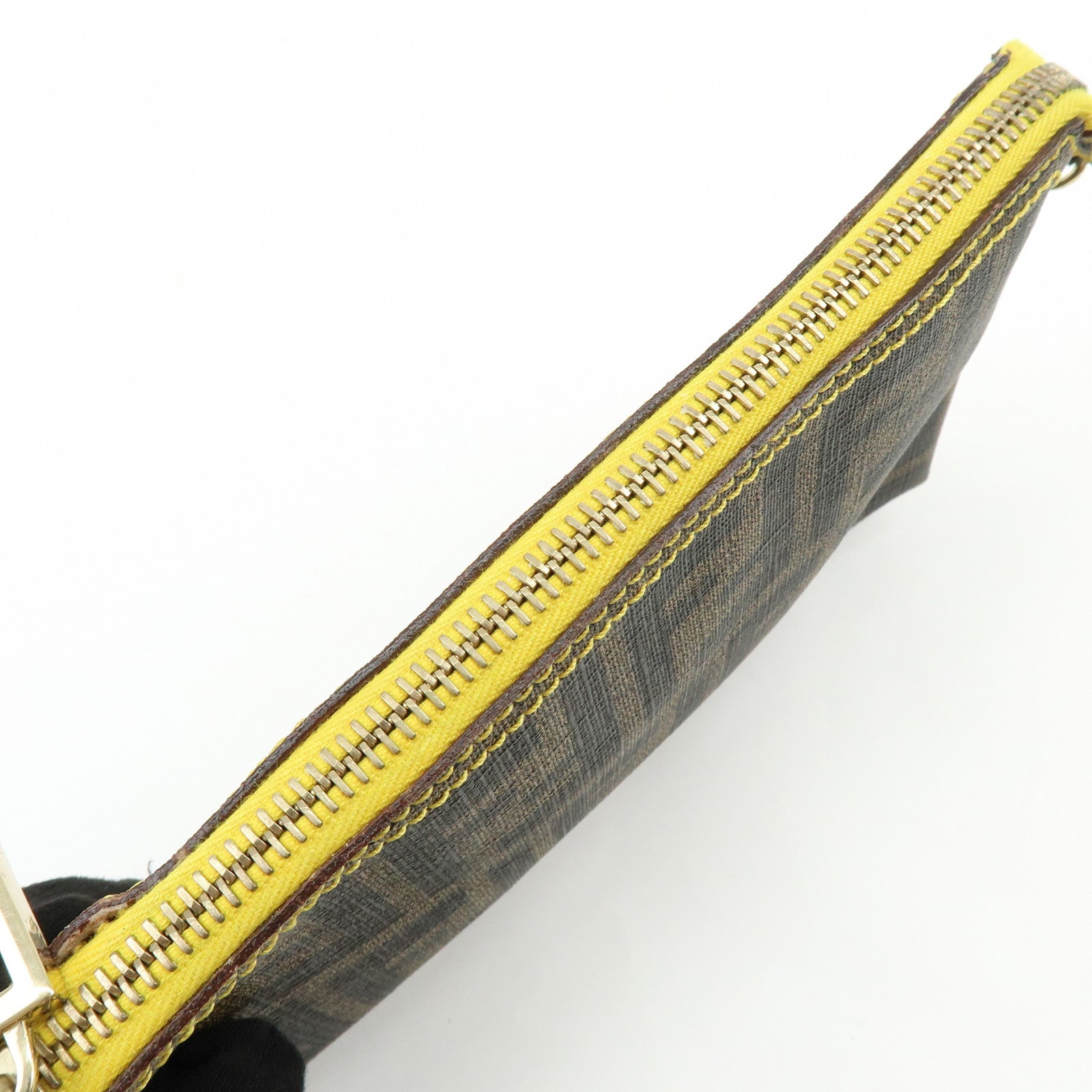 FENDI Zucca Print PVC Chain Accessory Pouch Brown Yellow 8BR592