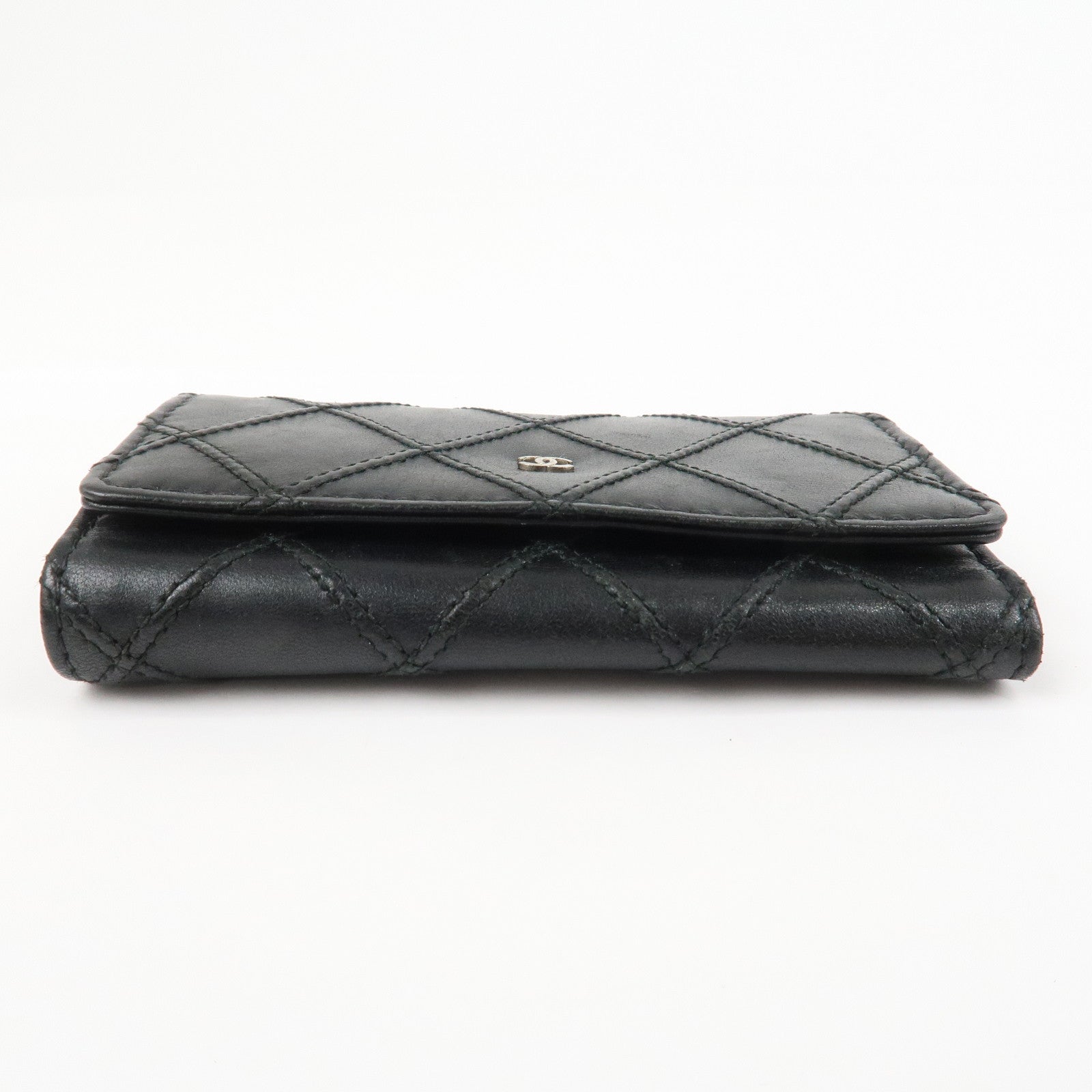 CHANEL Bicolore COCO Mark Lamb Skin 6 Rings Key Case Black