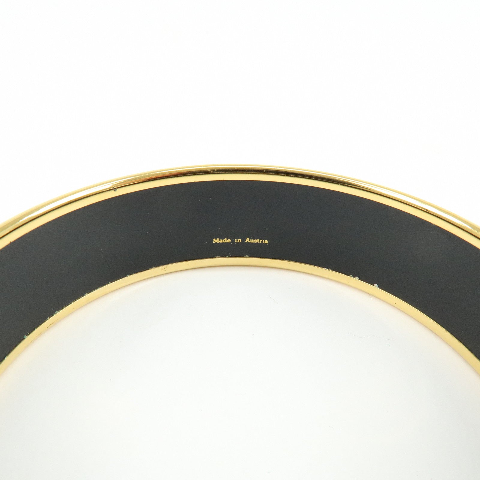 HERMES Email GM Gold Plated Bangle Bracelet Black Gold