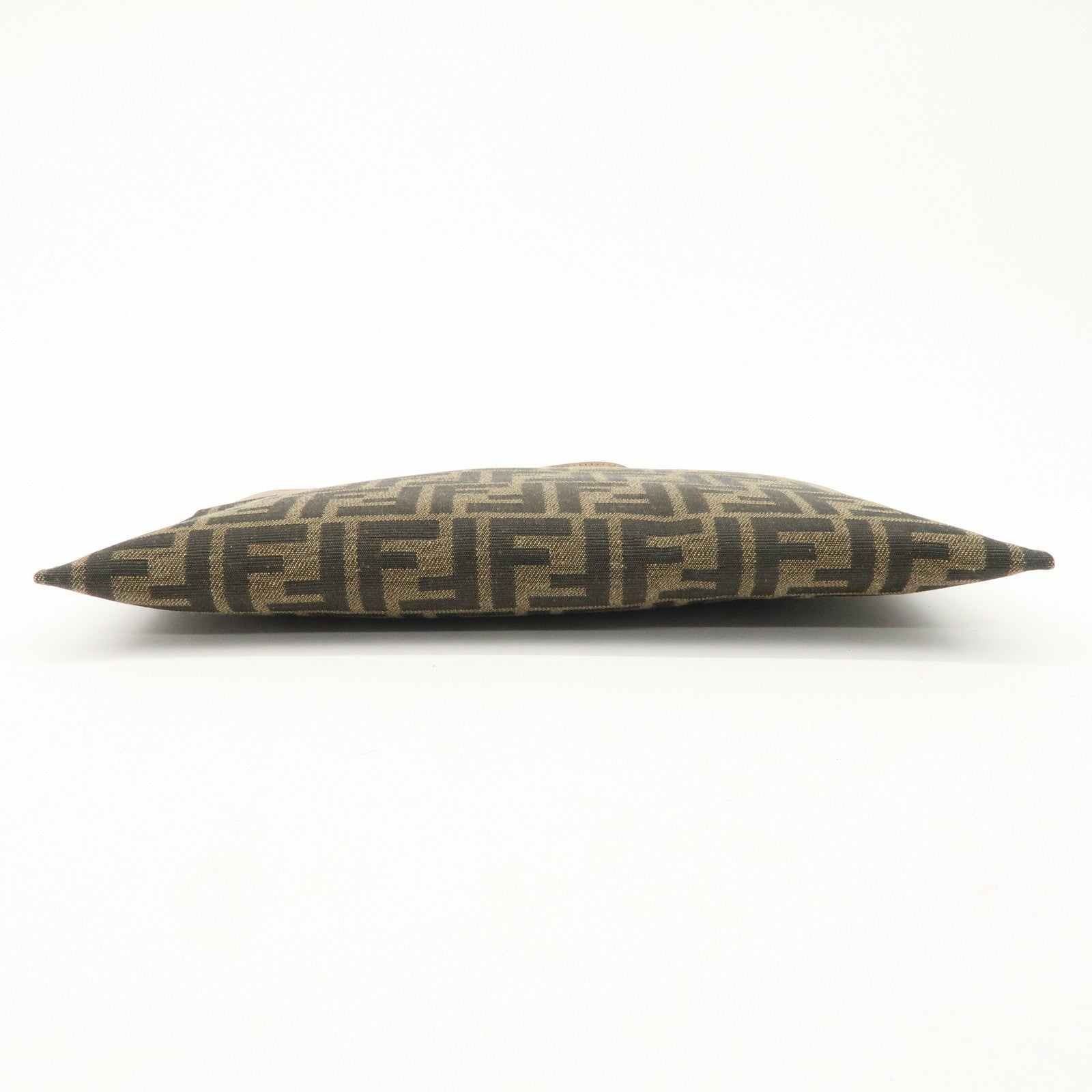 FENDI Zucca Leather Canvas Slim Clutch Bag Medium Brown 7N0134