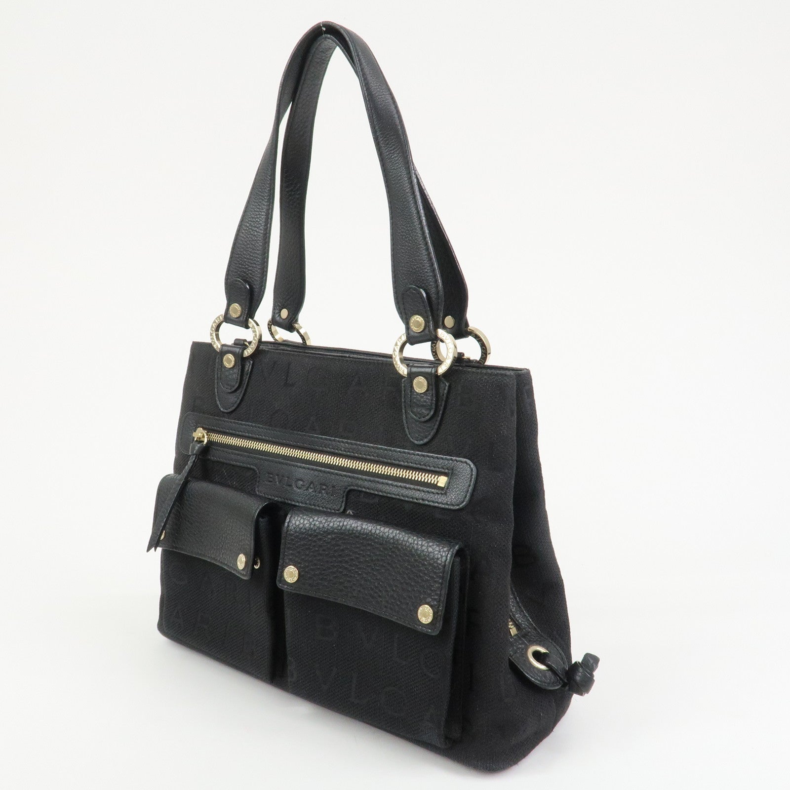 BVLGARI Logo Mania Canvas Leather 2Way Bag Shoulder Bag Black