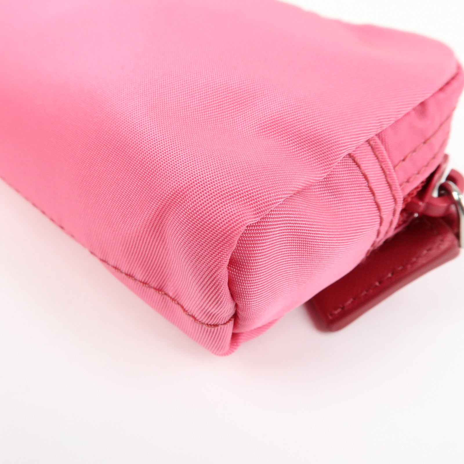 PRADA Triangle Logo Nylon Cosmetic Pouch Pink 1N0399