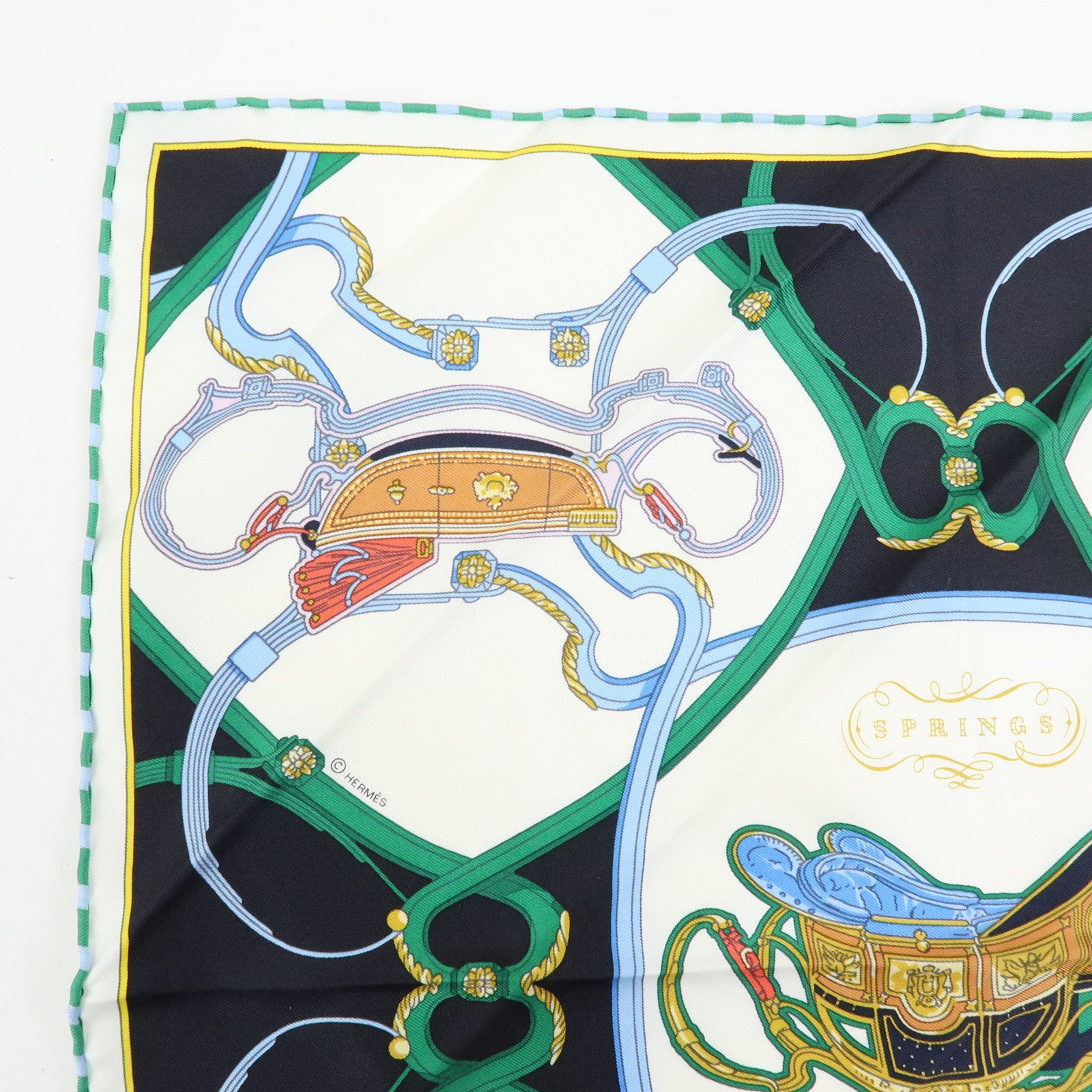HERMES Petit Carre 42 Set of 2 Silk 100% Scarf Light Blue Black