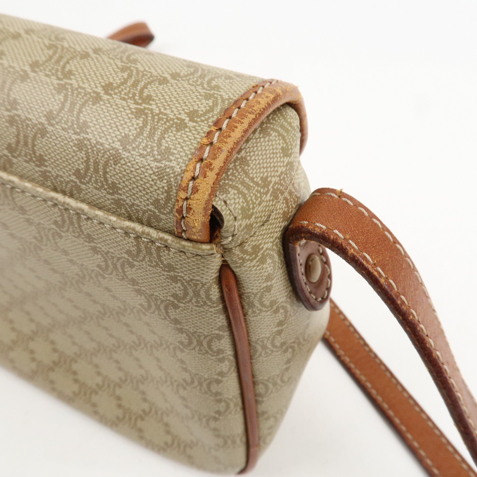 CELINE Macadam PVC Leather Shoulder Bag Beige Brown Gold HDW