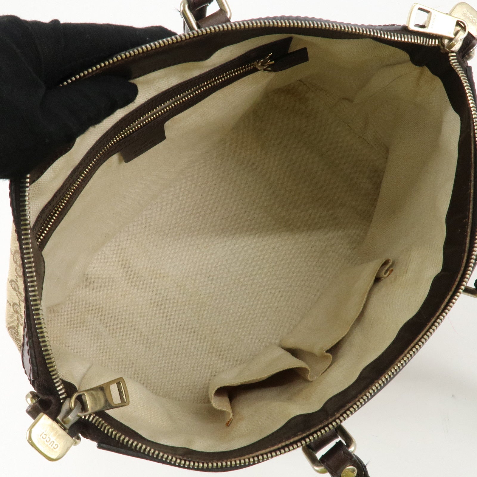 GUCCI Sherry GG Canvas Leather 2Way Tote Bag Beige Brown 257341 Used