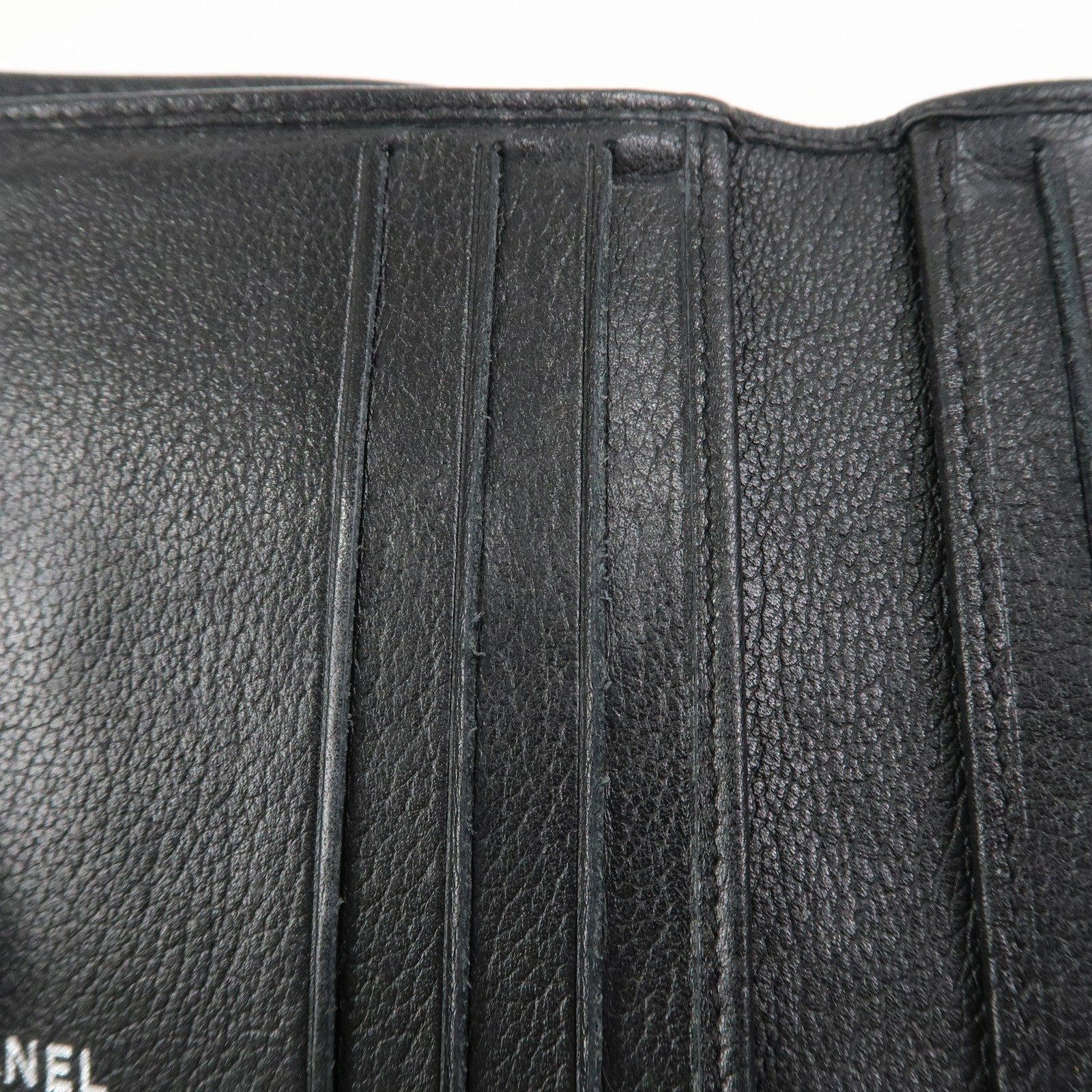 CHANEL COCO Mark Camelia Leather Bi-fold Compact Wallet Black