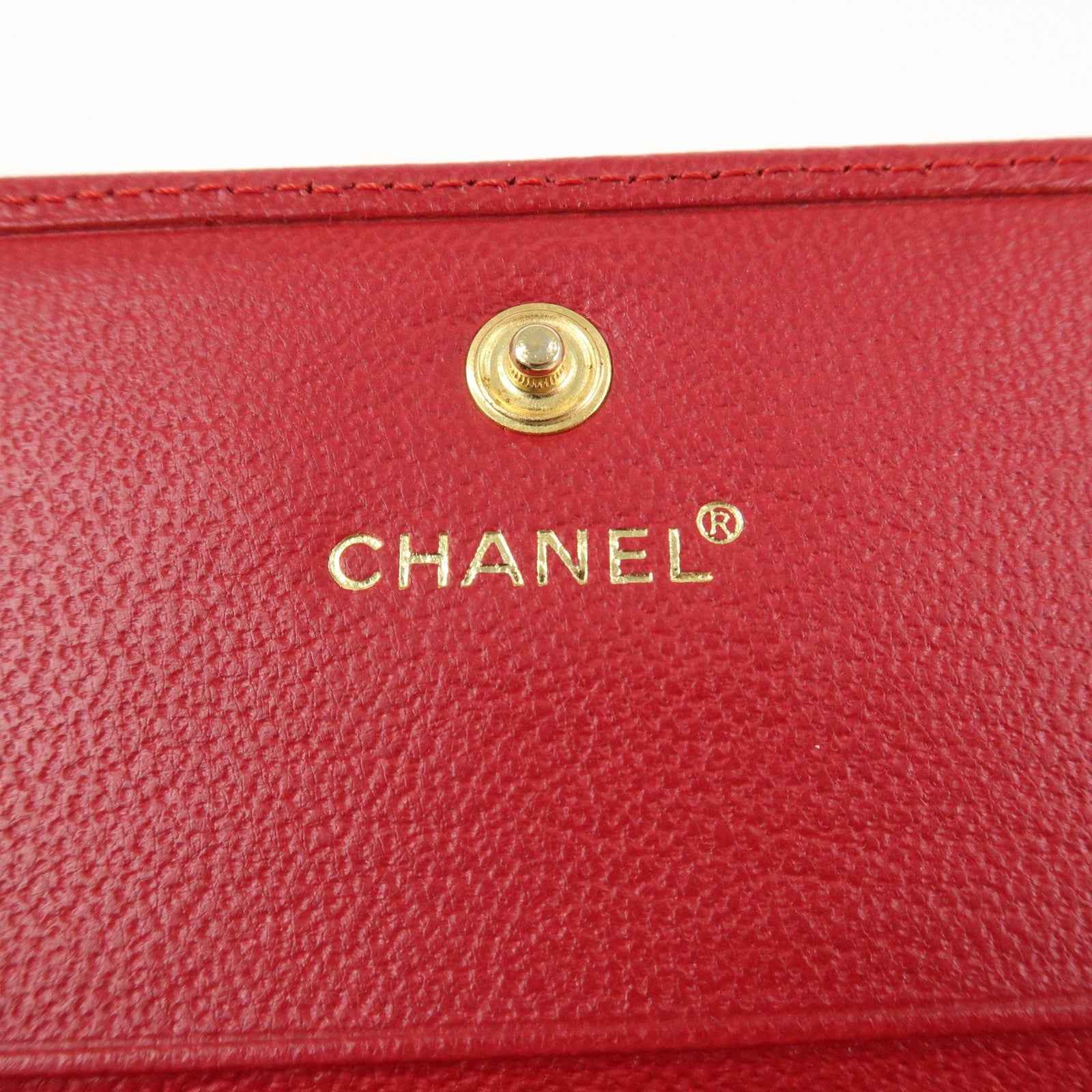 CHANEL COCO Mark Leather Tri-Fold Compact Wallet Red A13456 Used