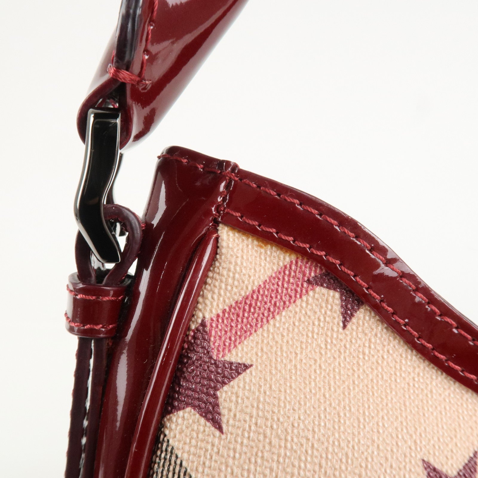 BURBERRY Patent Leather Nova Plaid PVC Shoulder Bag Hand Bag Beige Wine Used