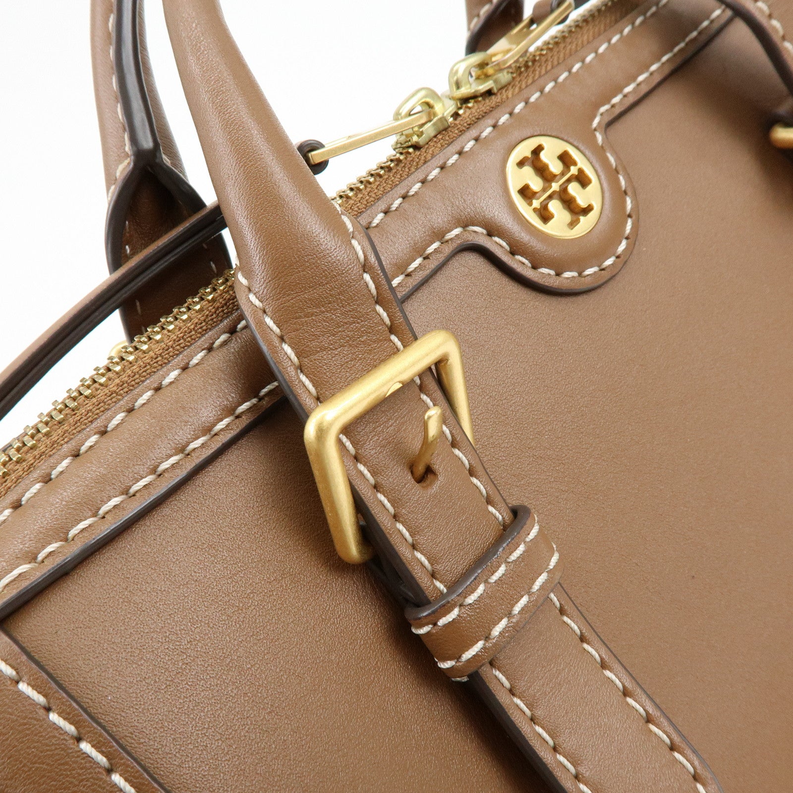 TORY BURCH T Monogram Leather 2Way Bag Barrel Shoulder Bag Brown