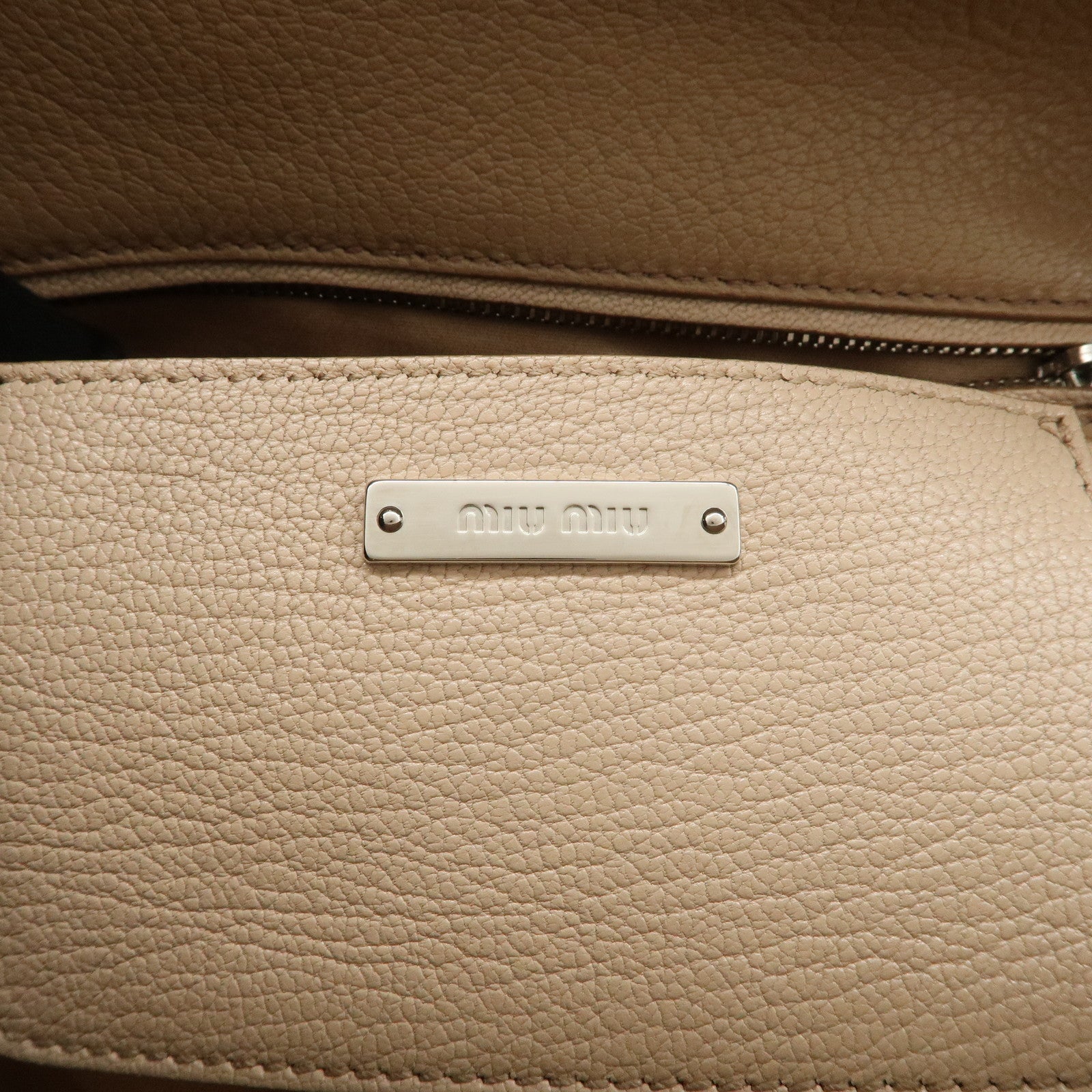 MIU MIU Leather 2Way Hand Bag Beige Pink Beige 5BB006
