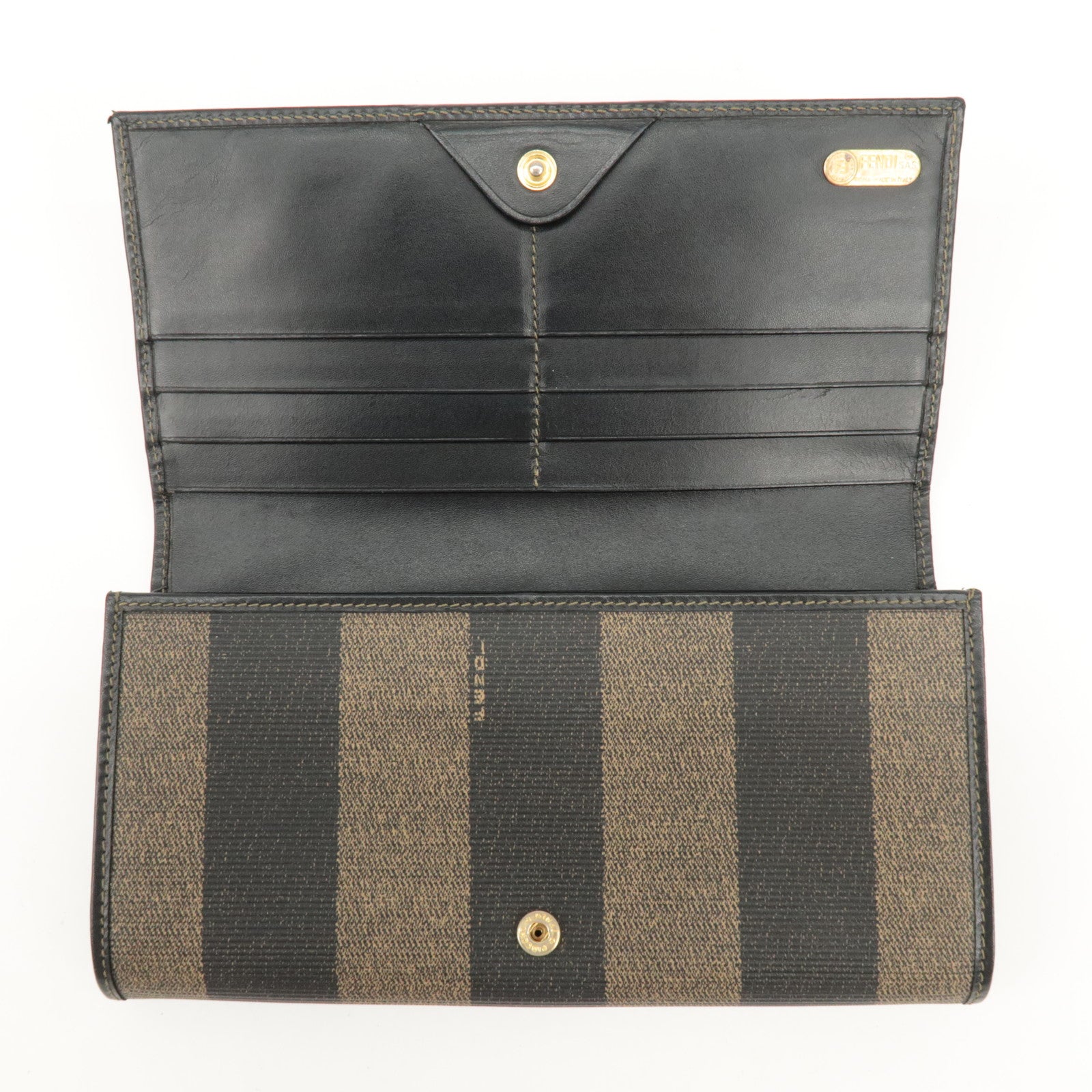 FENDI Pequin PVC Canvas Long Wallet Black Brown T20615 Used