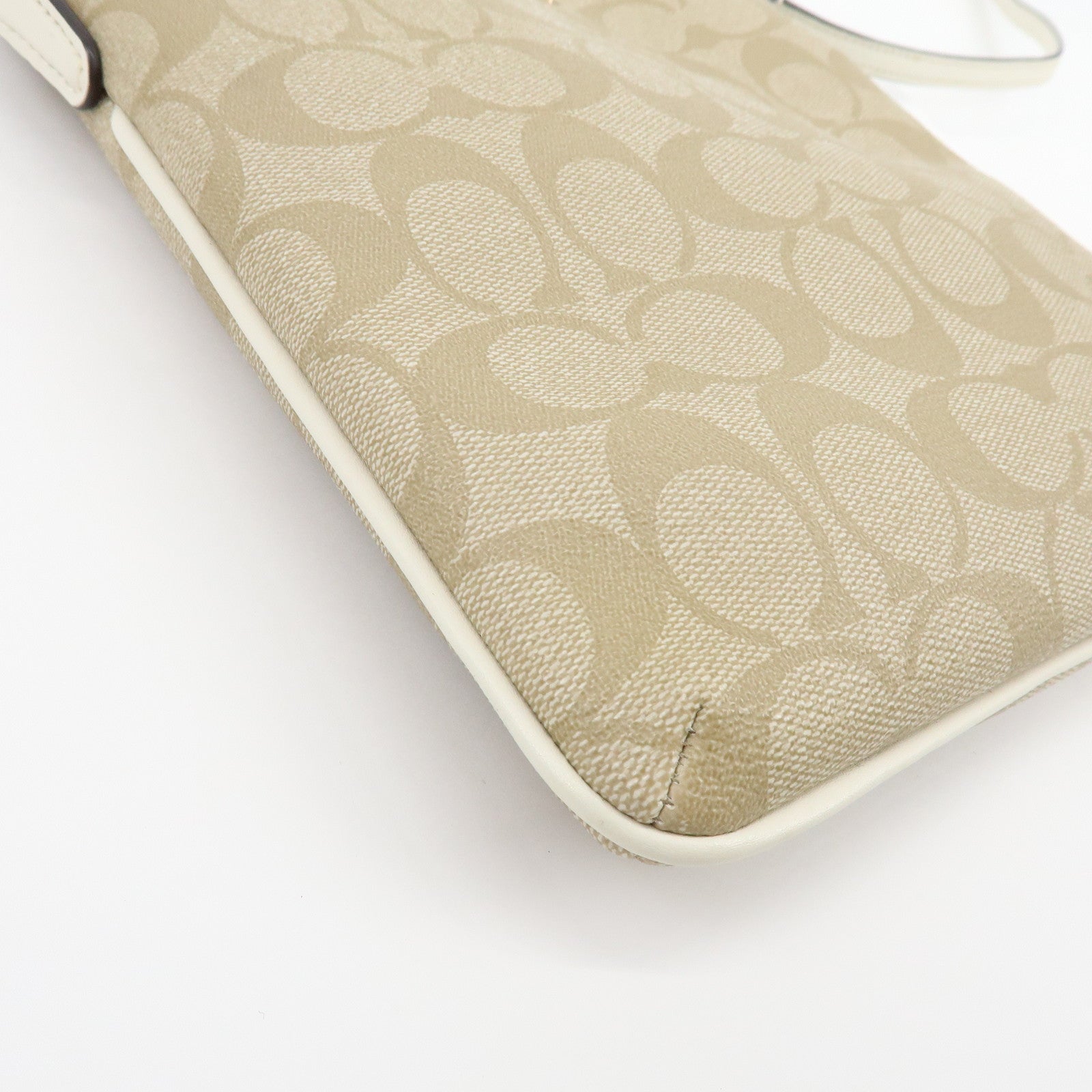 COACH Signature PVC Leather Shoulder Crossbody Bag Beige White