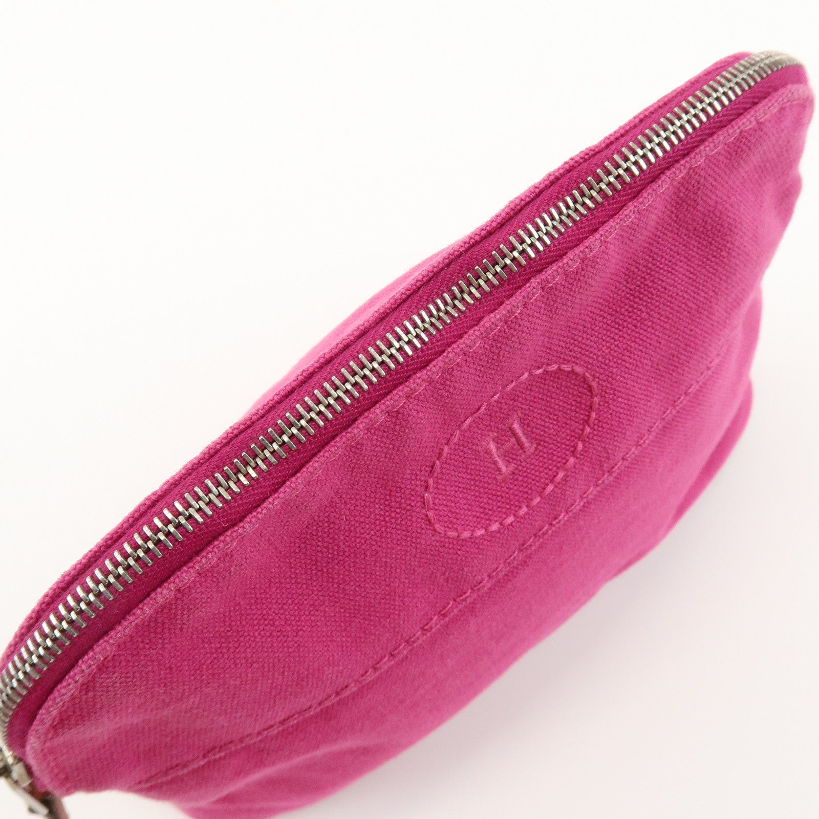 HERMES Logo Cotton Leather Bolide Pouch Mini Cosmetic Pouch Pink