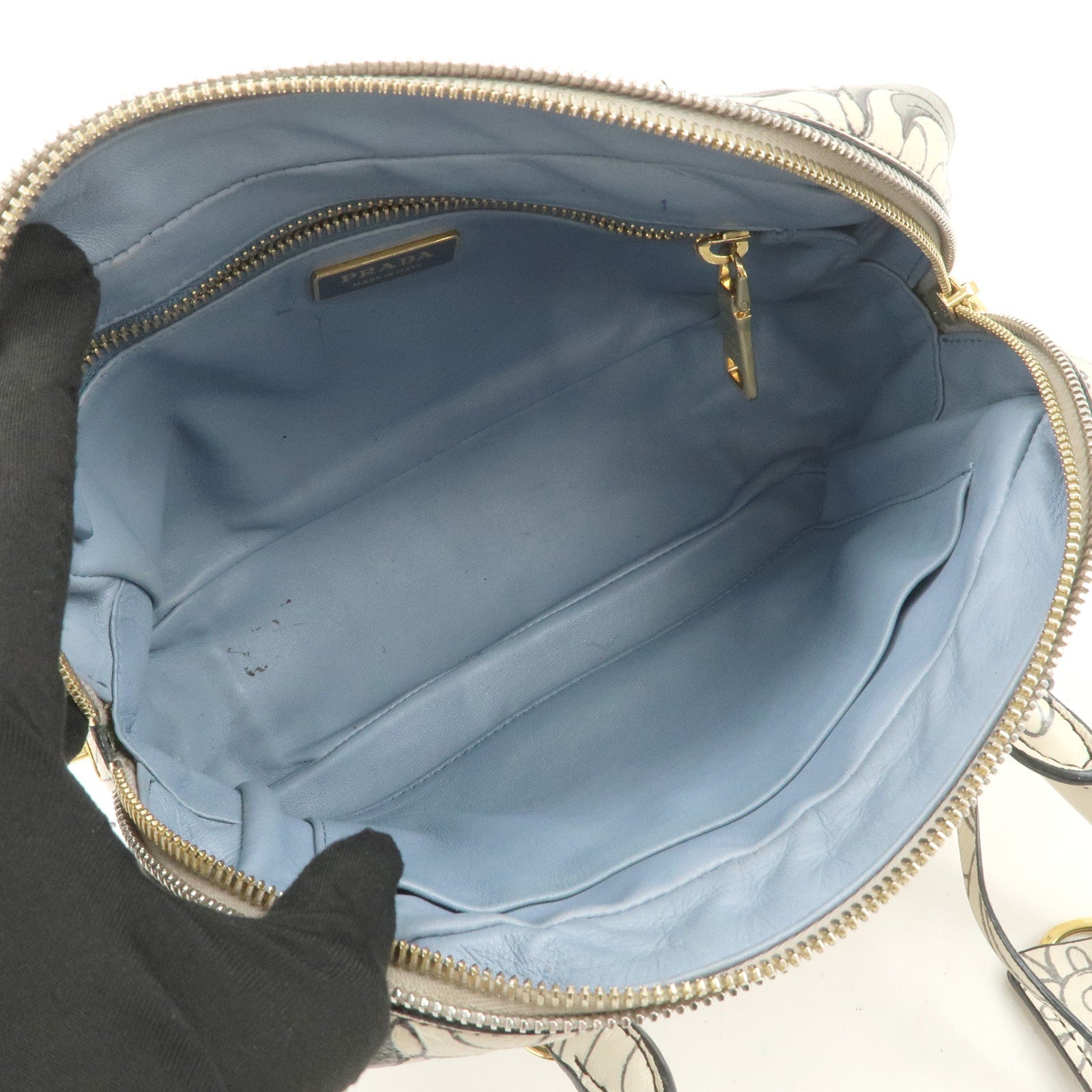PRADA Triangle Logo Leather 2Way Hand Shoulder Bag Rabbit 1BB113