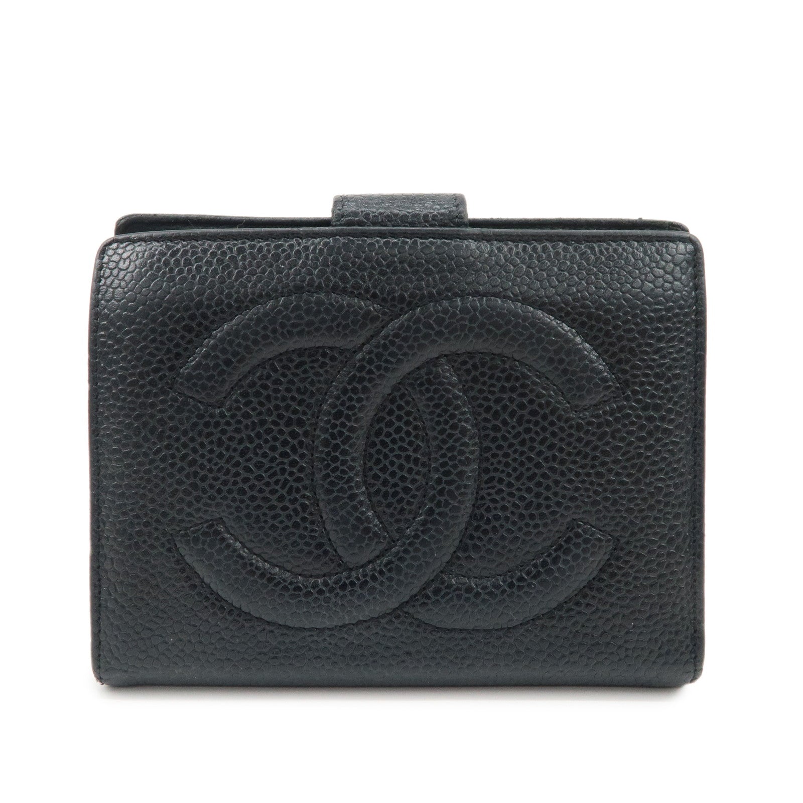 CHANEL COCO Mark Caviarskin Leather Bi-fold Wallet Black
