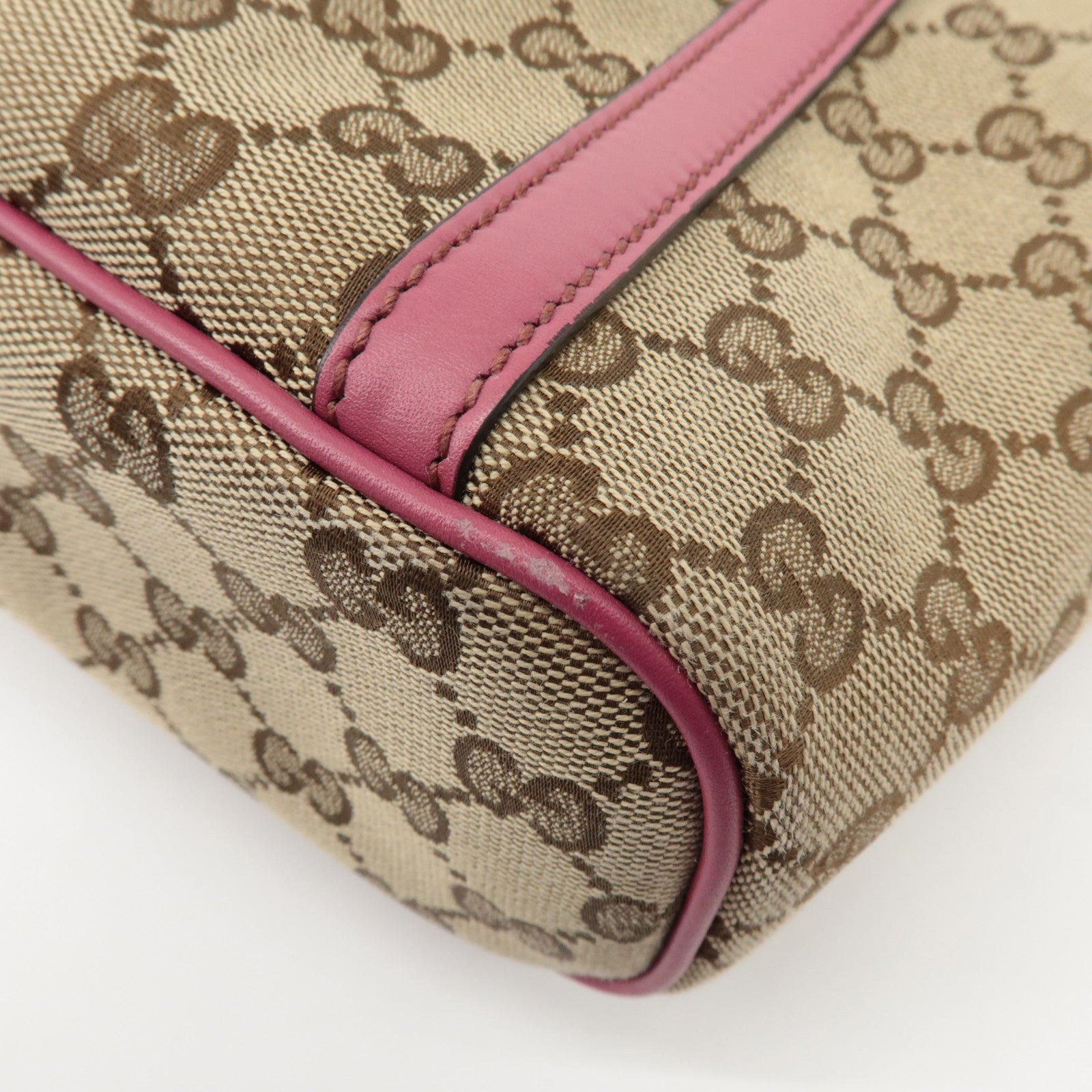 GUCCI GG Canvas Leather 2way Tote Bag Hand Bag Beige Pink 388929 Used