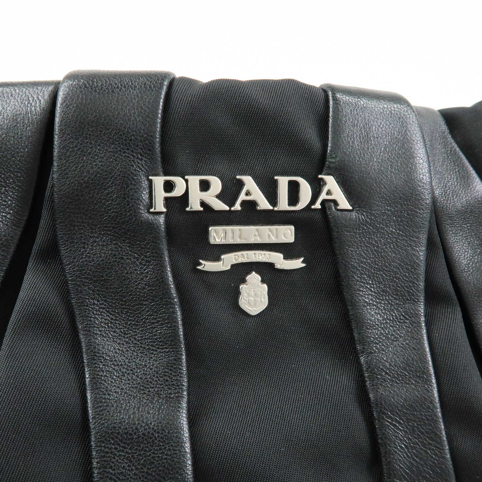 PRADA Leather Nylon Shoulder Bag Hand Bag Black BR4006