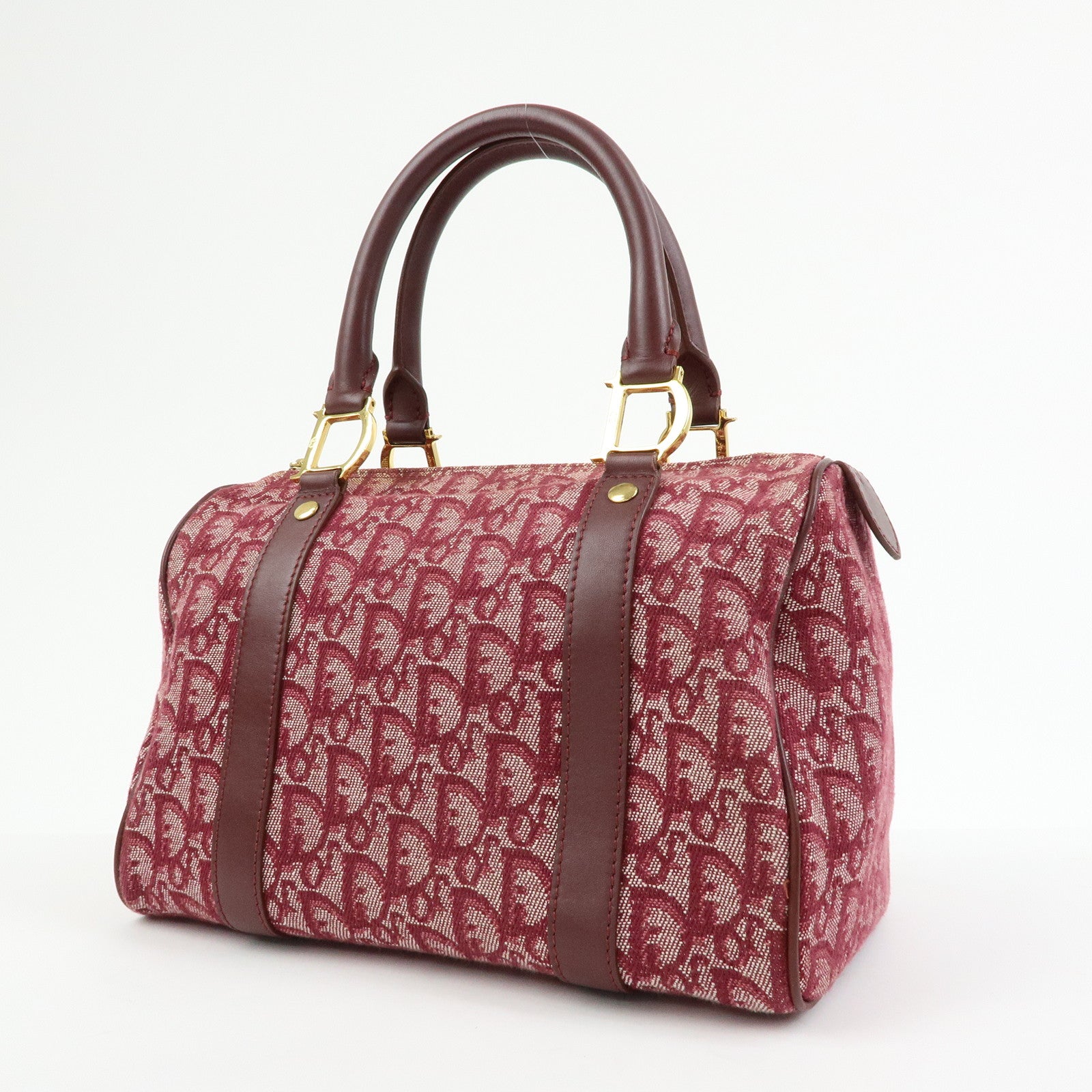 Christian Dior Trotter Jacquard Canvas Leather Boston Bag Hand Bag