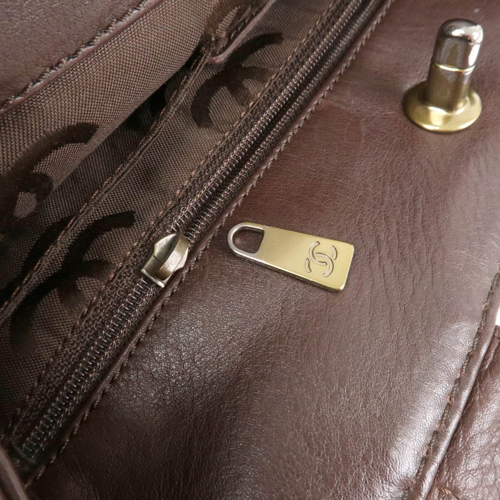 CHANEL Leather 2Way Bag Shoulder Bag Hand Bag Brown Gold