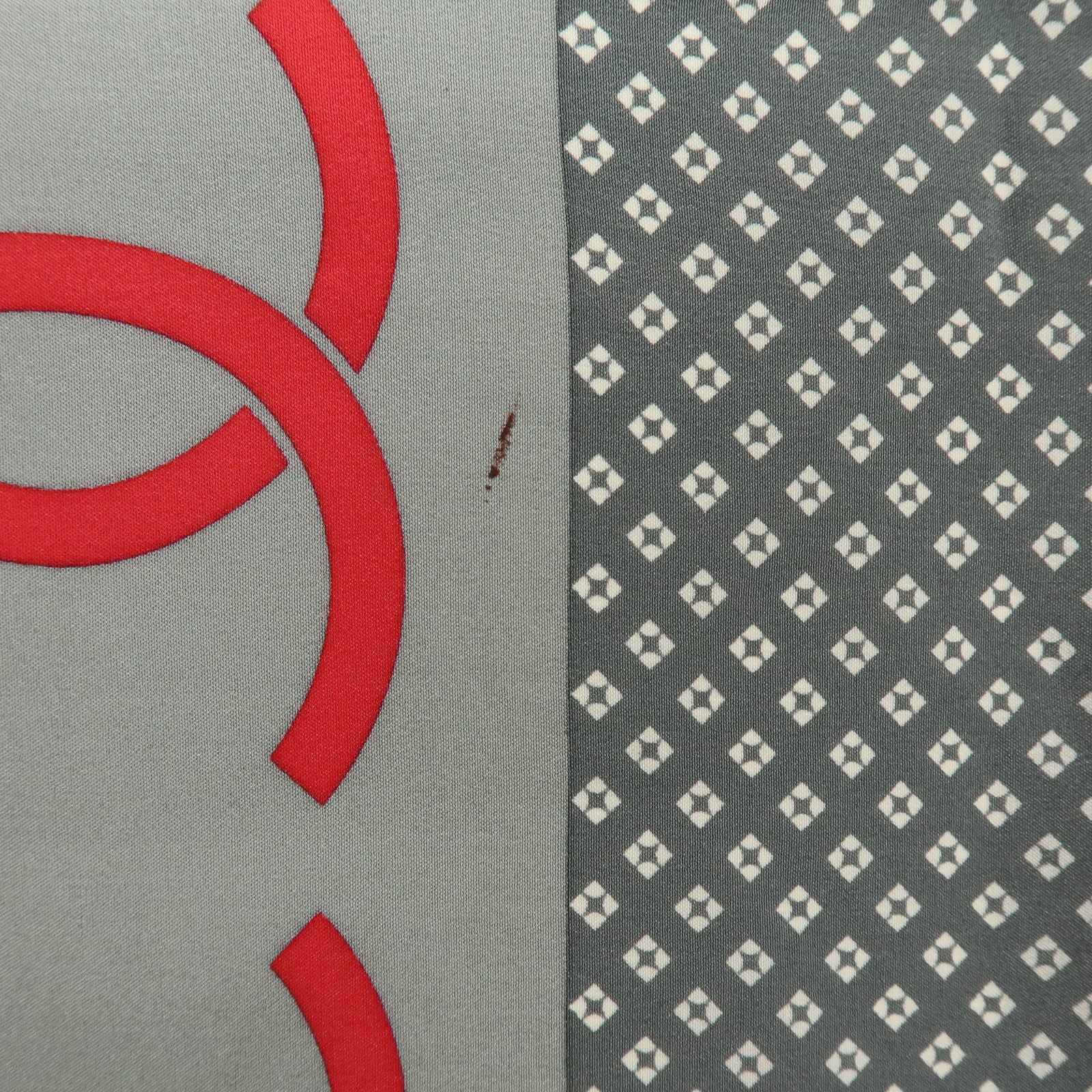 CHANEL COCO Mark Silk 100% Scarf Shawl Geometric Pattern Gray Red