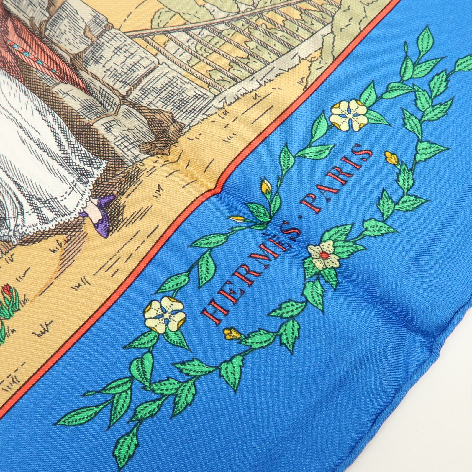 HERMES Carre 90 Silk 100% Scarf COSTUMES DES DEPARTEMENTS Blue