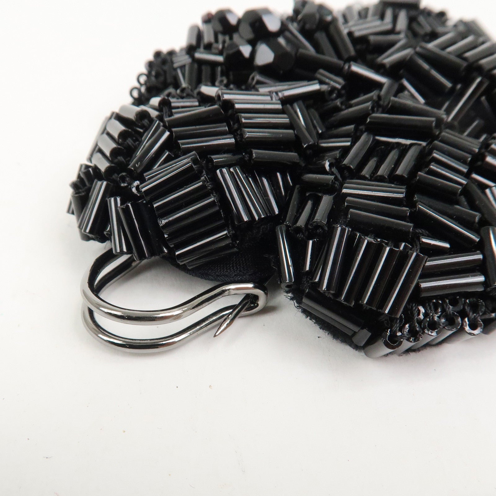 PRADA Beads Organdy Brooch Flower Silver HDW Black P7428R