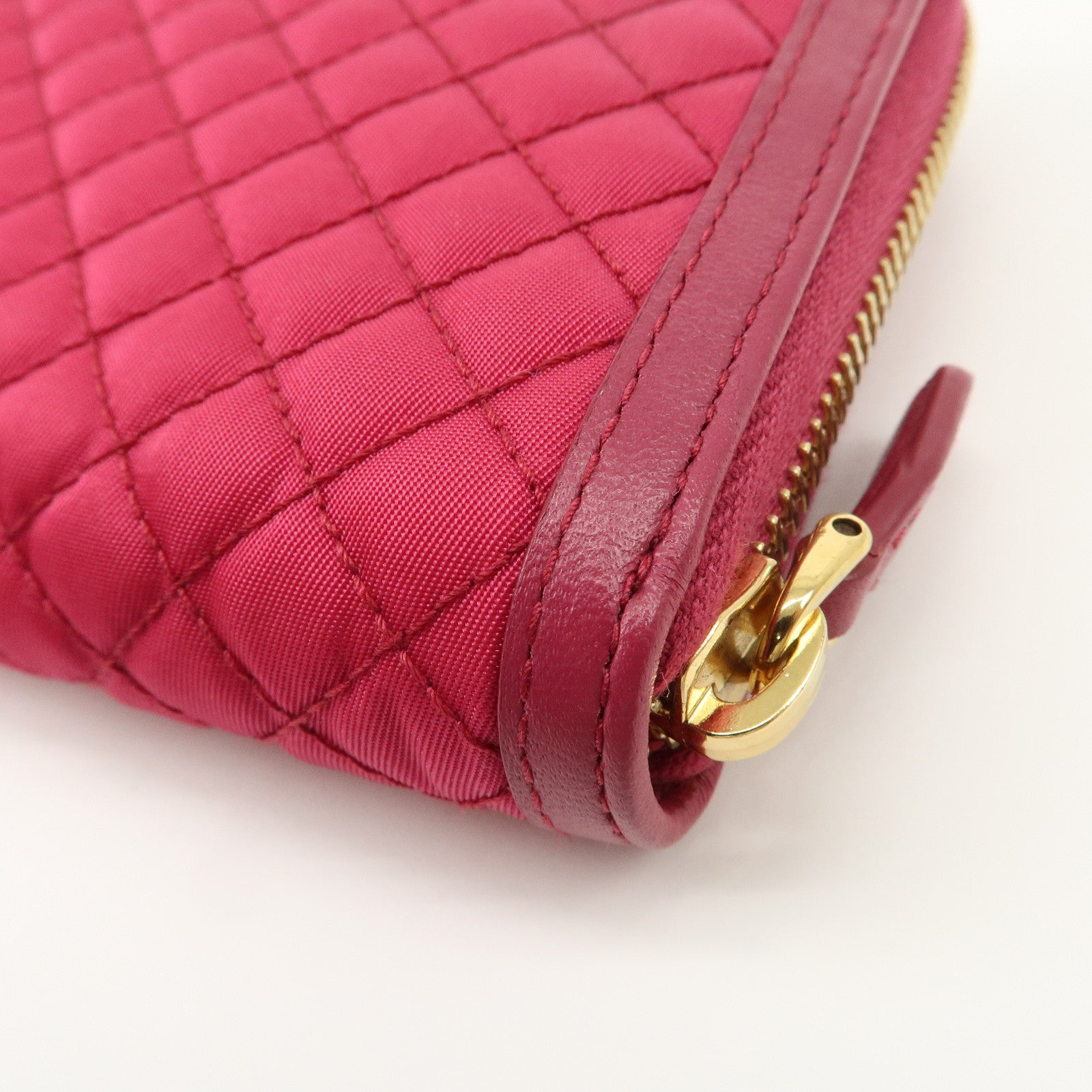 PRADA Nylon Saffiano Leather Round Zippy Long Wallet Pink 1M0506 Used