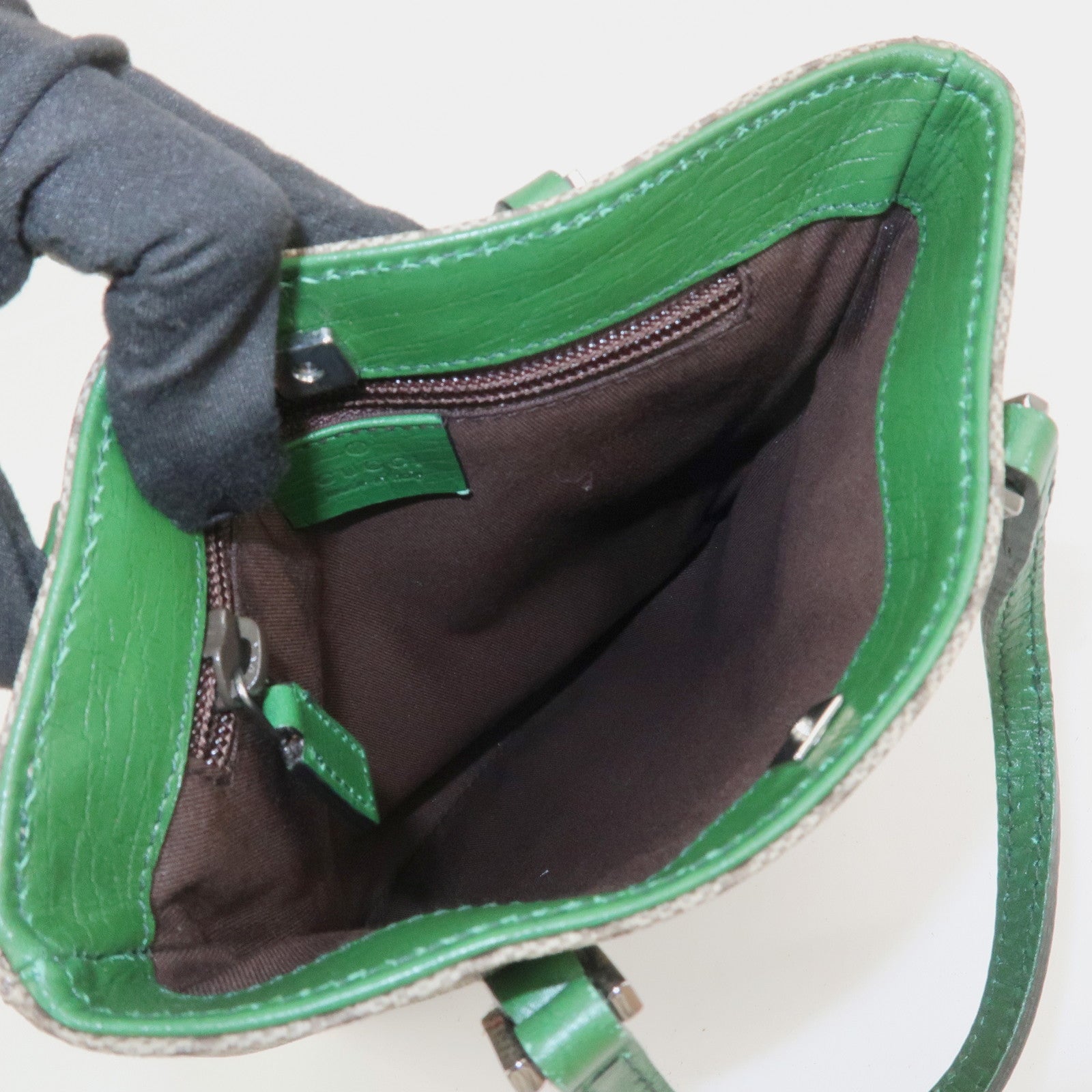 GUCCI GG Supreme Leather Hand Bag Tote Bag Beige Green 114600