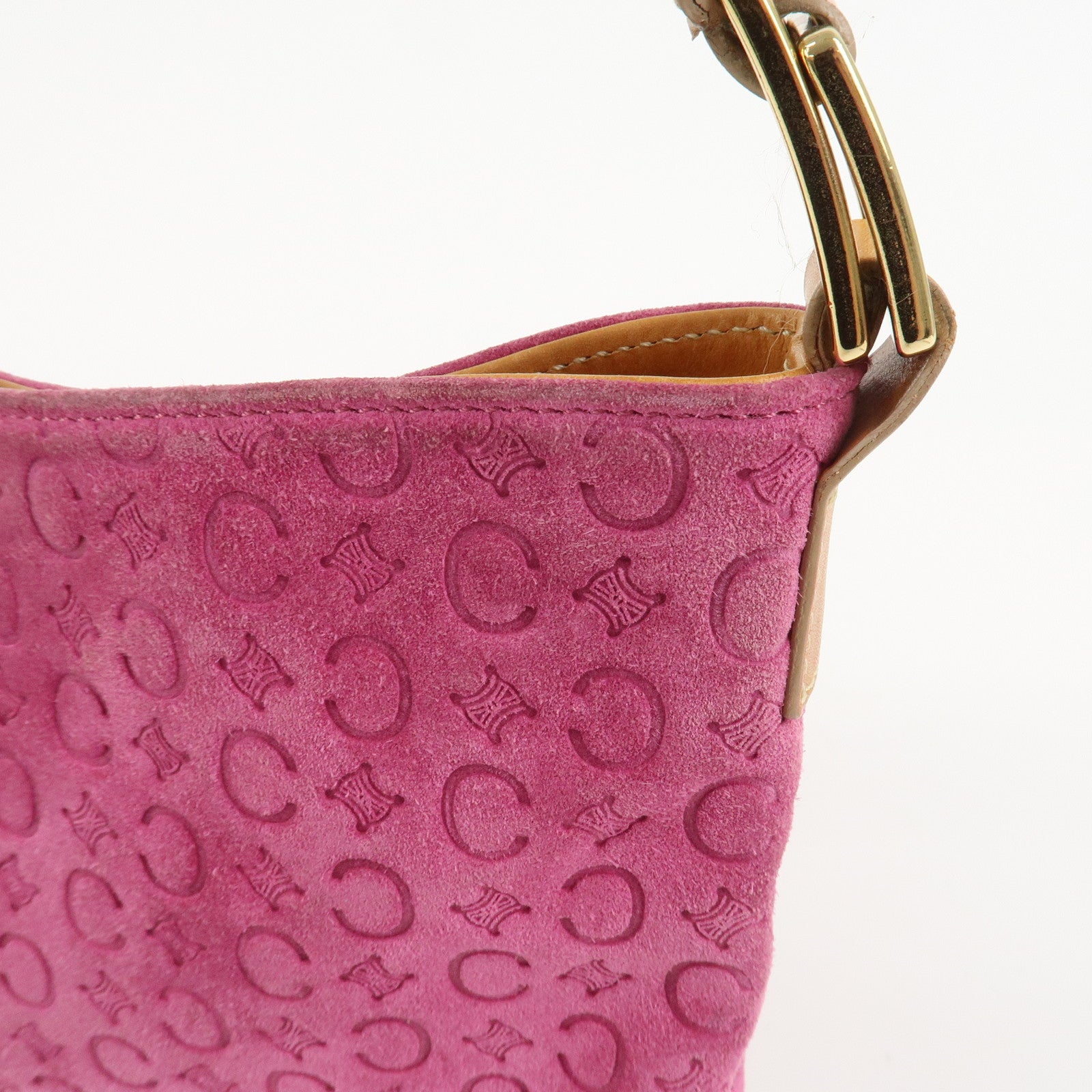 CELINE C Macadam Suede Leather Shoulder Bag Pink Light Brown