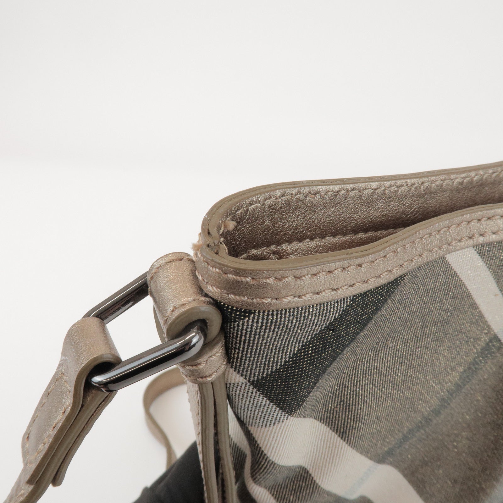 BURBERRY Canvas Leather Plaid Shoulder Bag Crossbody Bag Gold