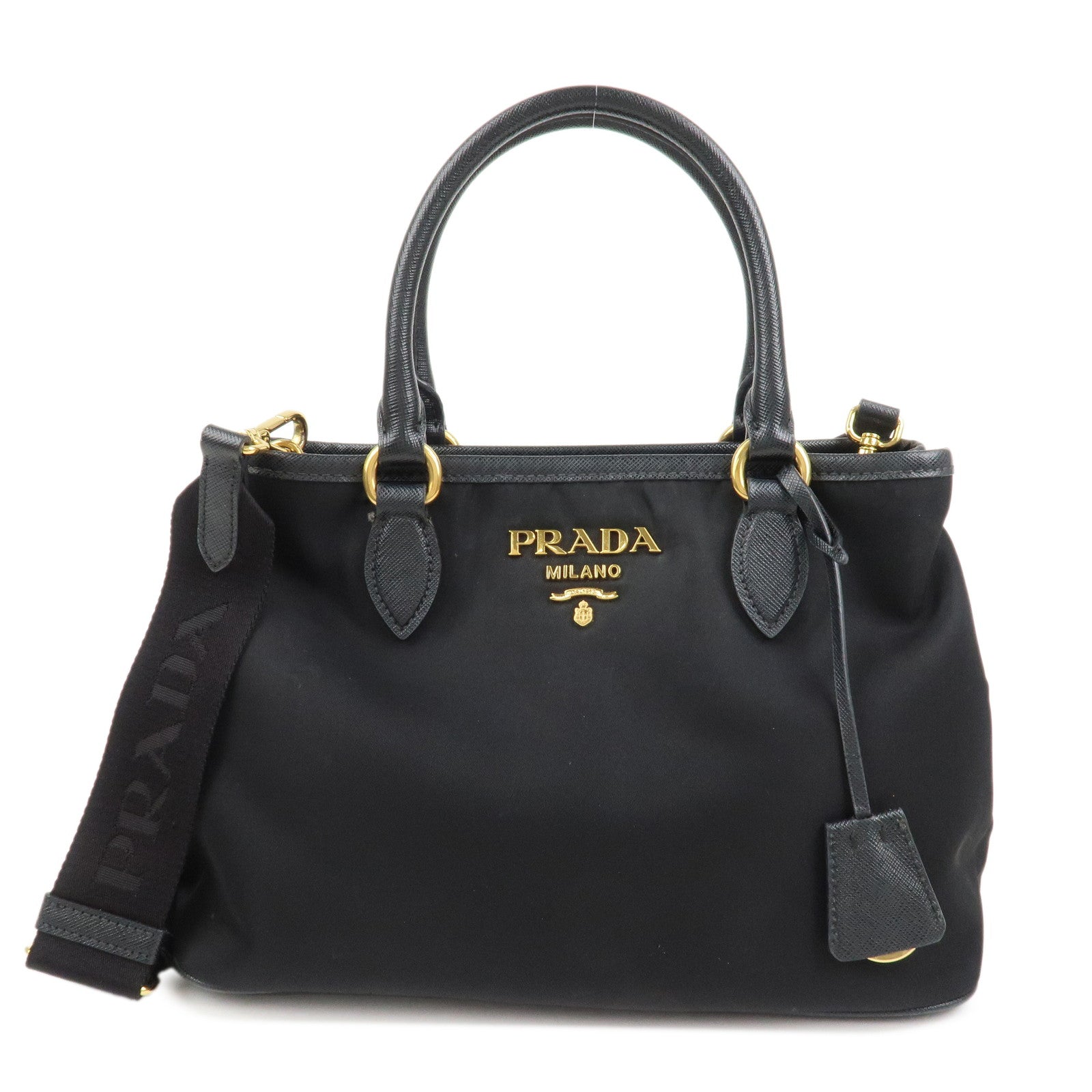 PRADA Logo Nylon Leather 2Way Hand Bag Shoulder Bag Black 1BA173