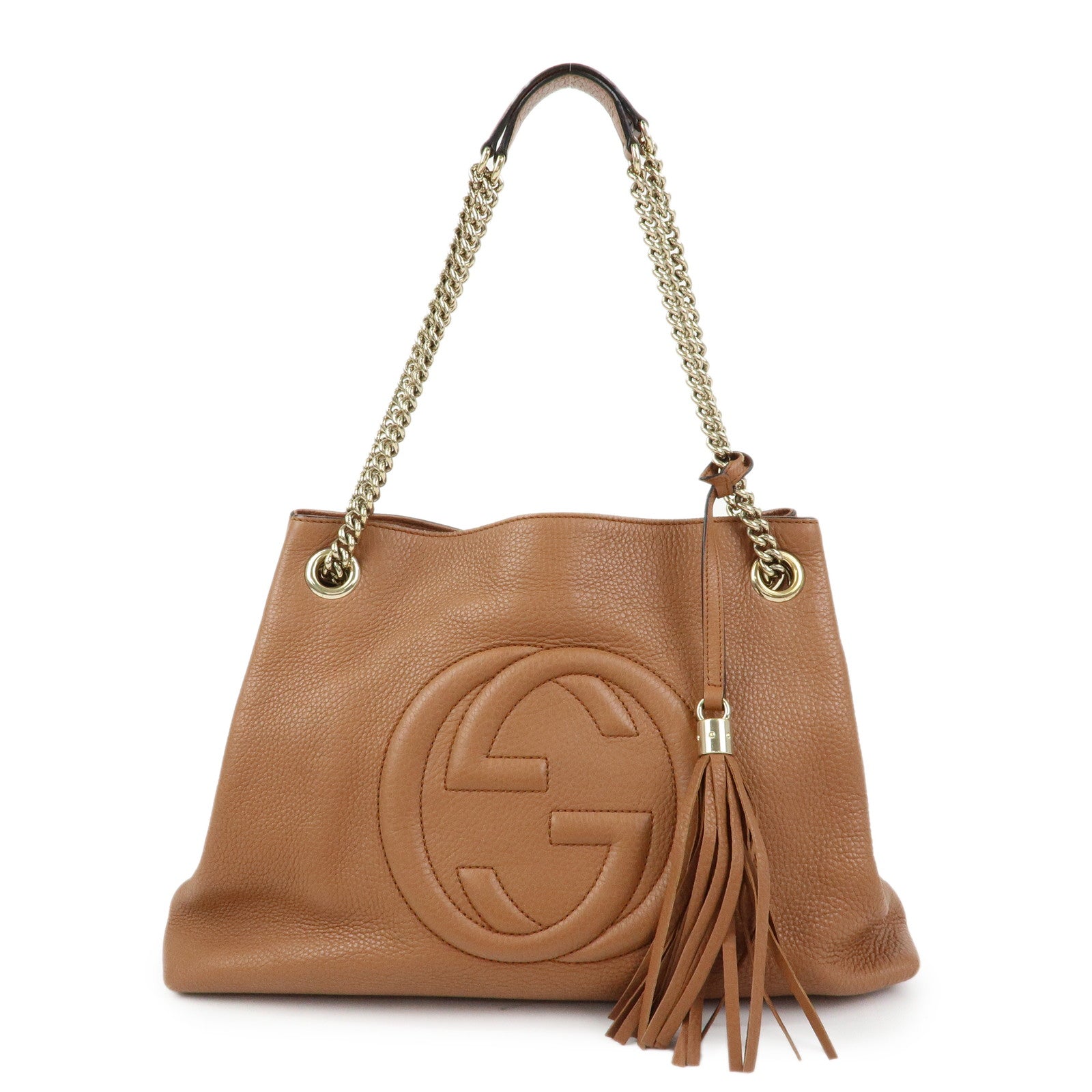 GUCCI SOHO Interlocking G Leather Chain Shoulder Bag Brown 308982