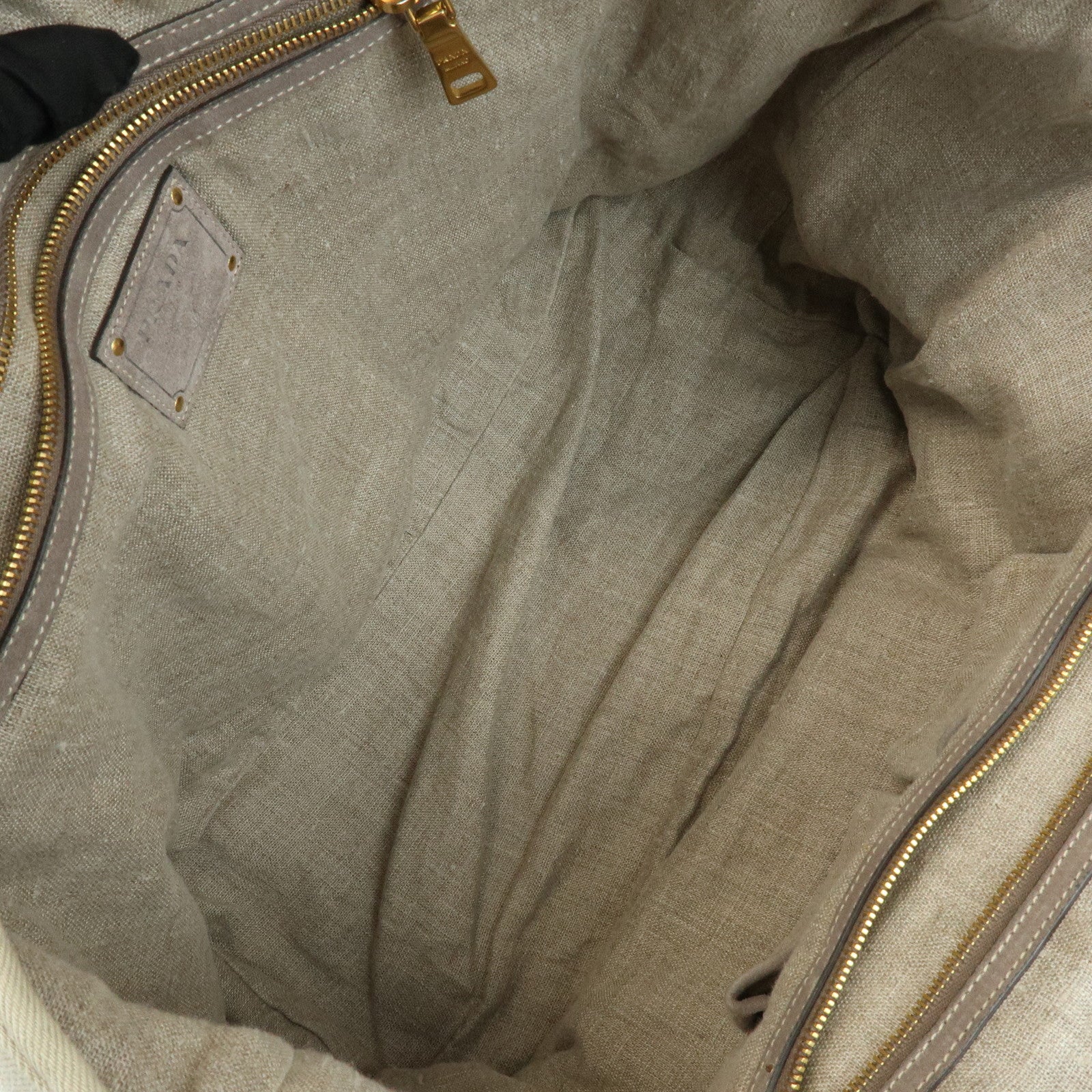 PRADA Triangle Logo Denim Tote Bag Shoulder Bag Light Beige BN2091