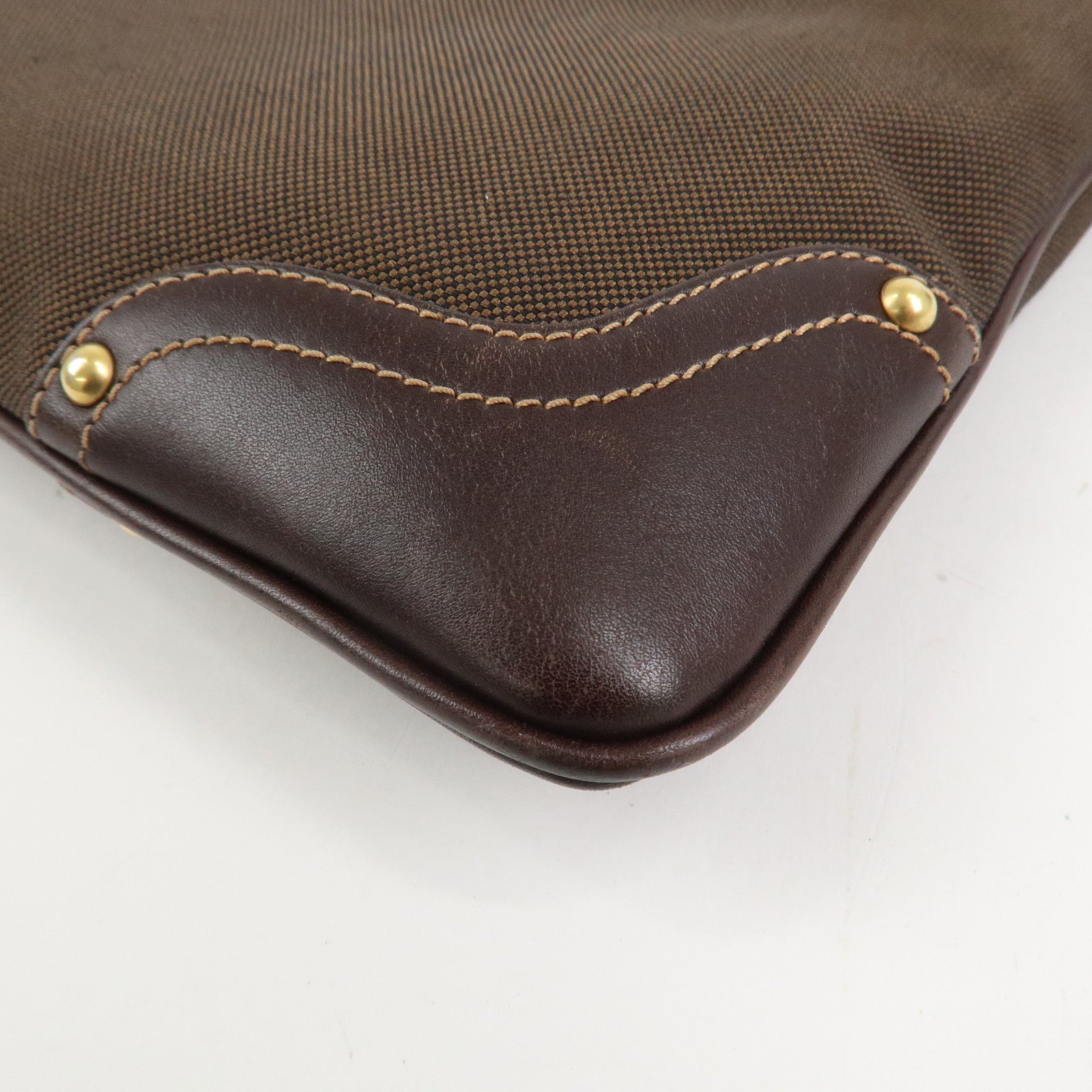 PRADA Logo Jacquard Leather Shoulder Bag Brown BT0537