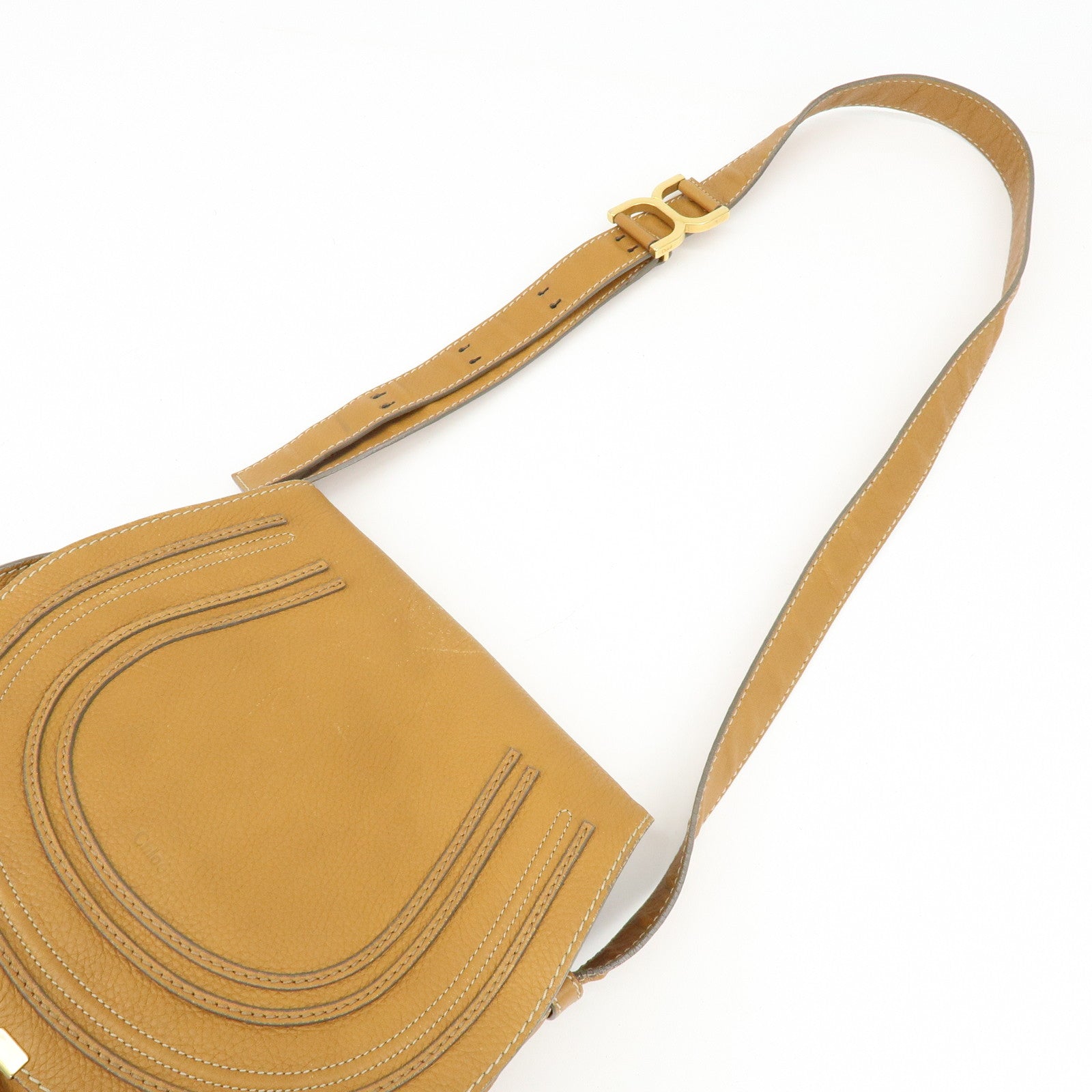 Chloe Marcie Leather Shoulder Bag Saddle Bag Crossbody Bag Brown
